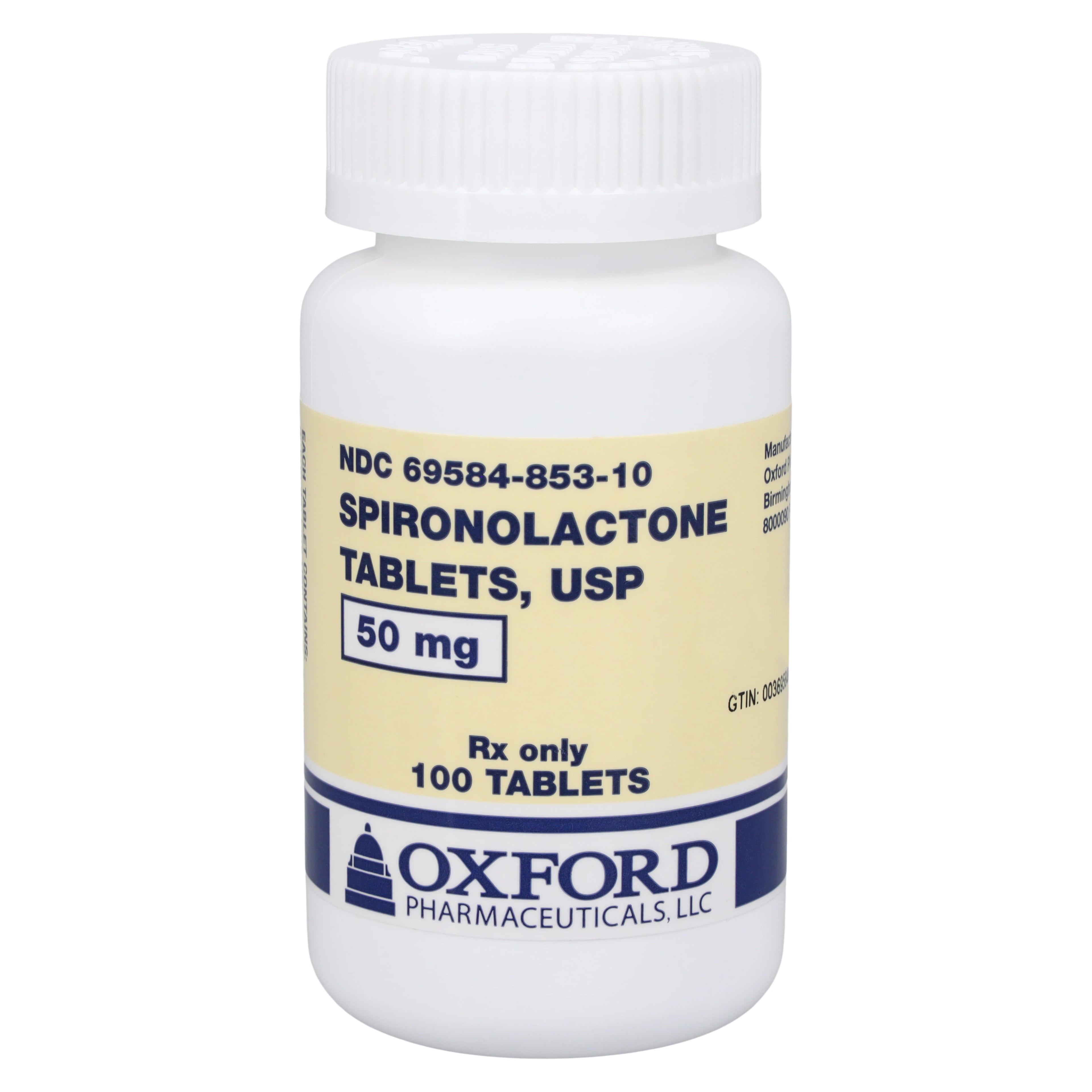 Spironolactone Tablets 50mg, 100 Count Bottle (Oxford Pharmaceuticals)
