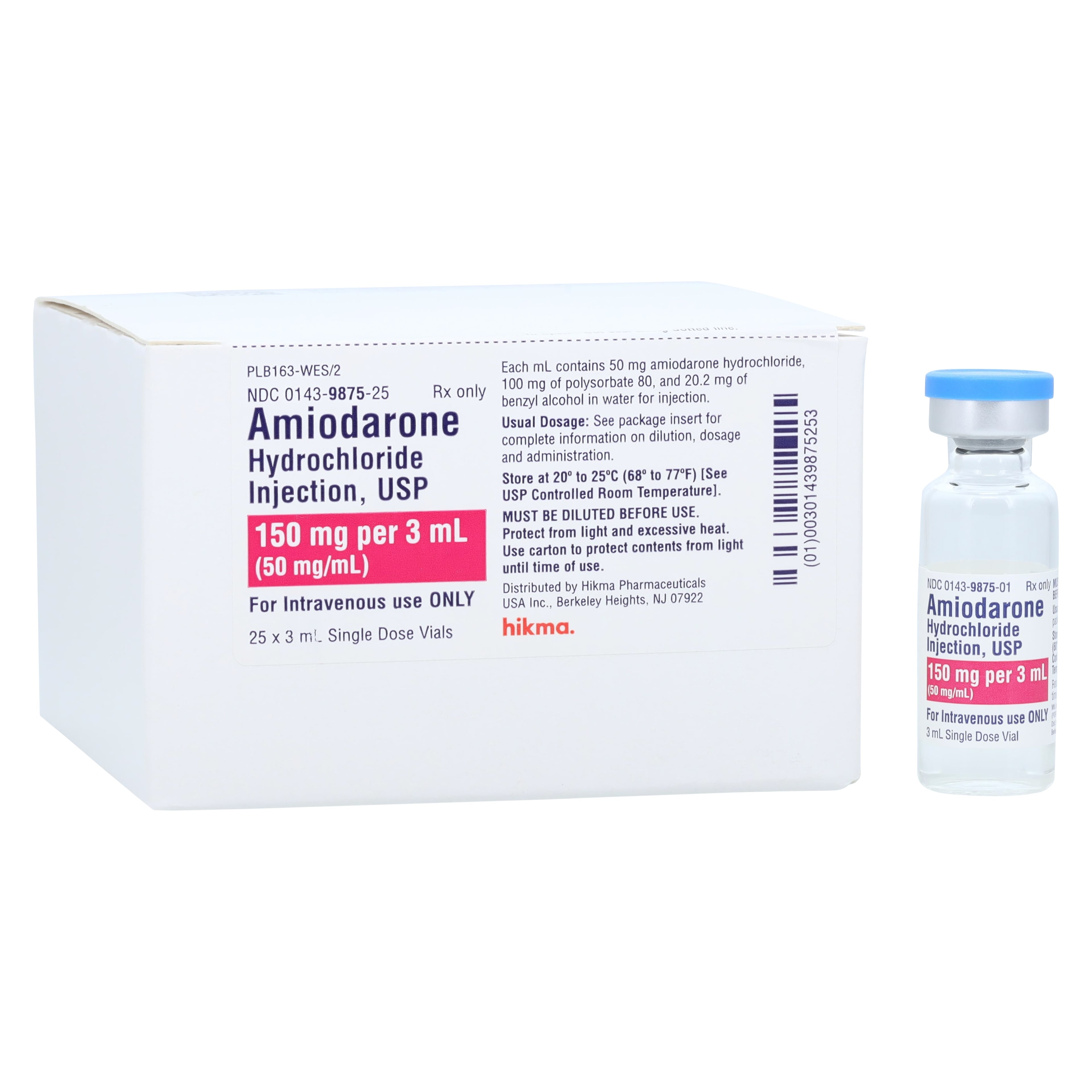 Amiodarone HCl Injection 50 mg/mL, Single-Dose Vial, 3 mL, 25/Package