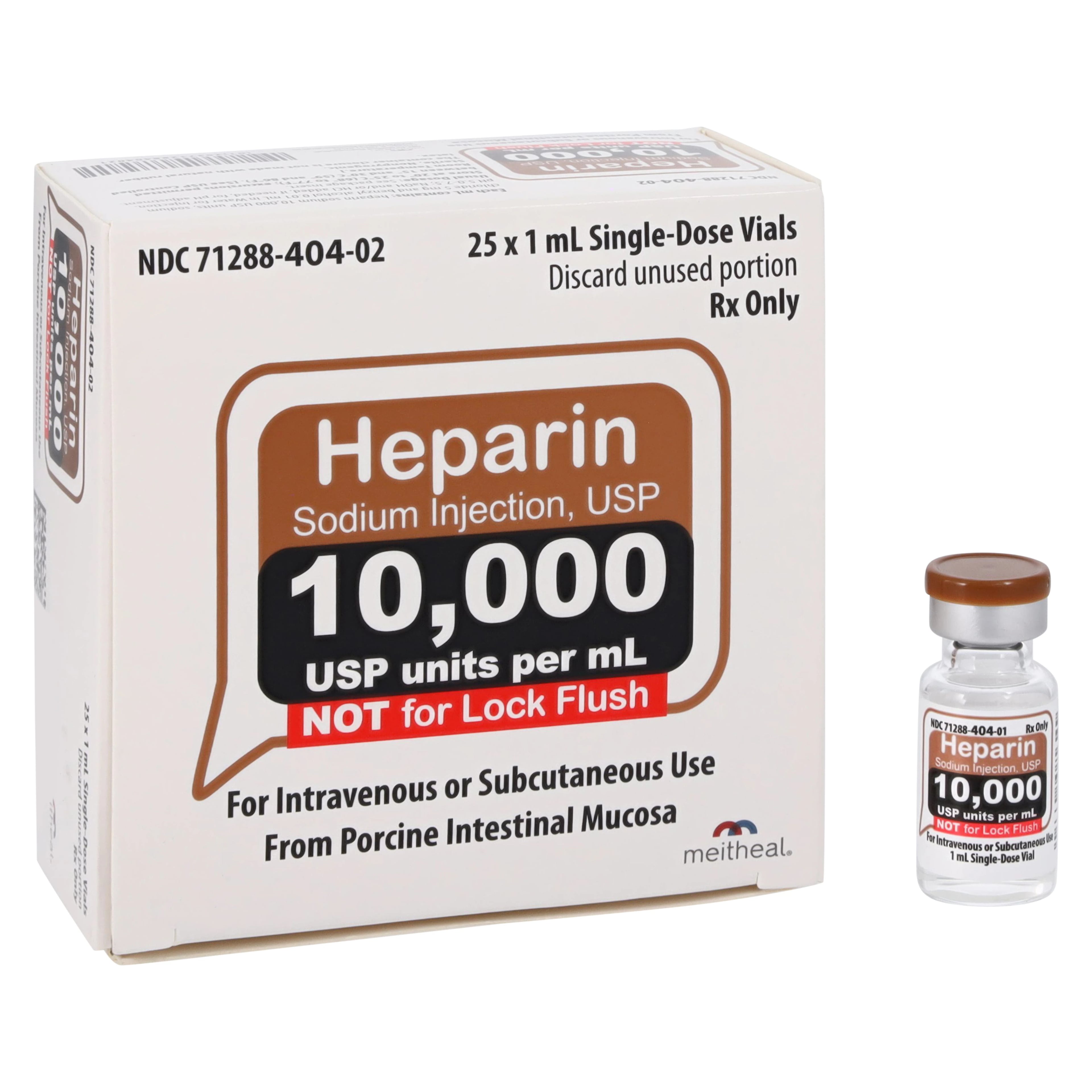 Heparin Sodium Injection (Pork), 10,000 U/mL, Single Dose Vial, 1 mL, 25/Package