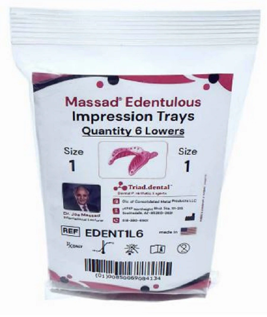 Massad Edentulous Impression Tray, Size 1, Lower, 6/Pkg