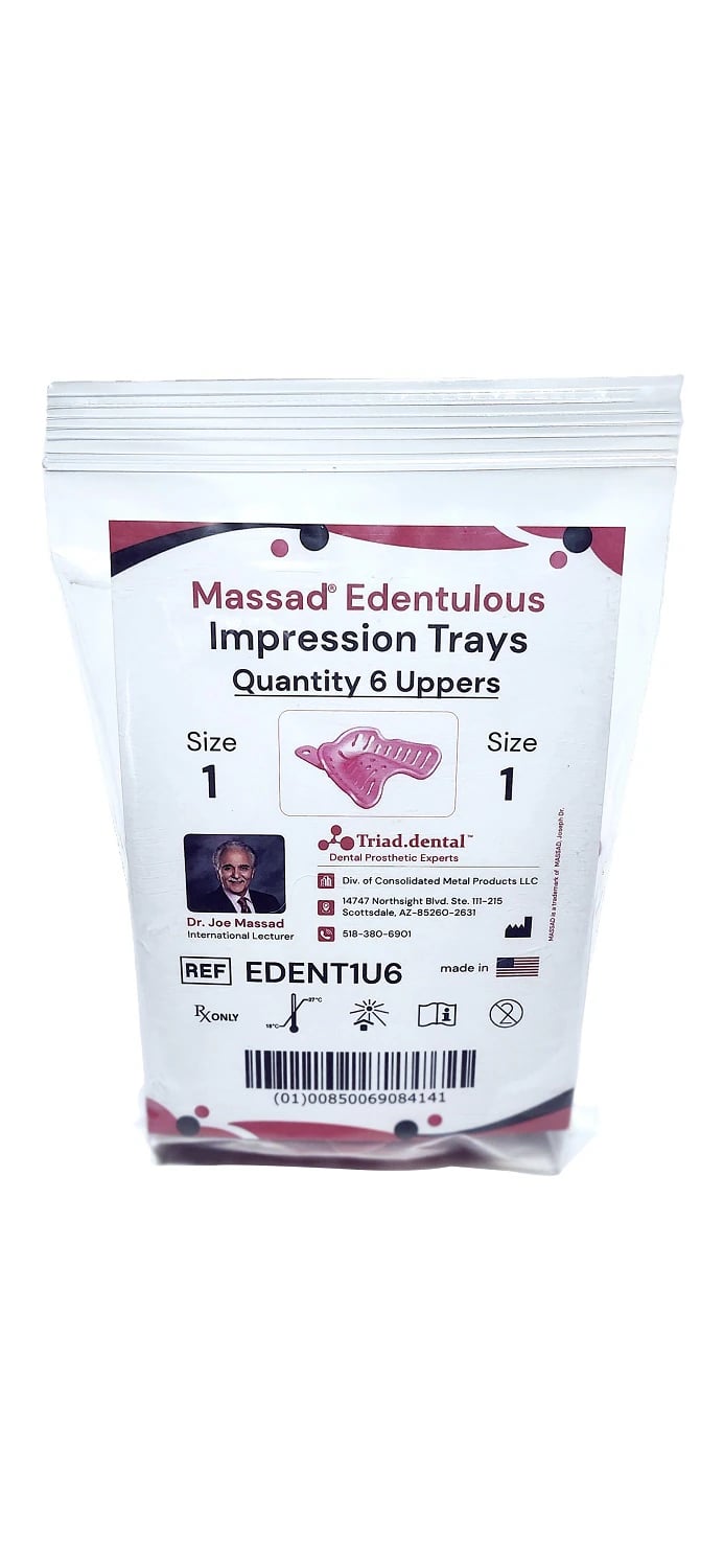 Massad Edentulous Impression Trays, Size 1, Upper, Disposable, 6/Pkg