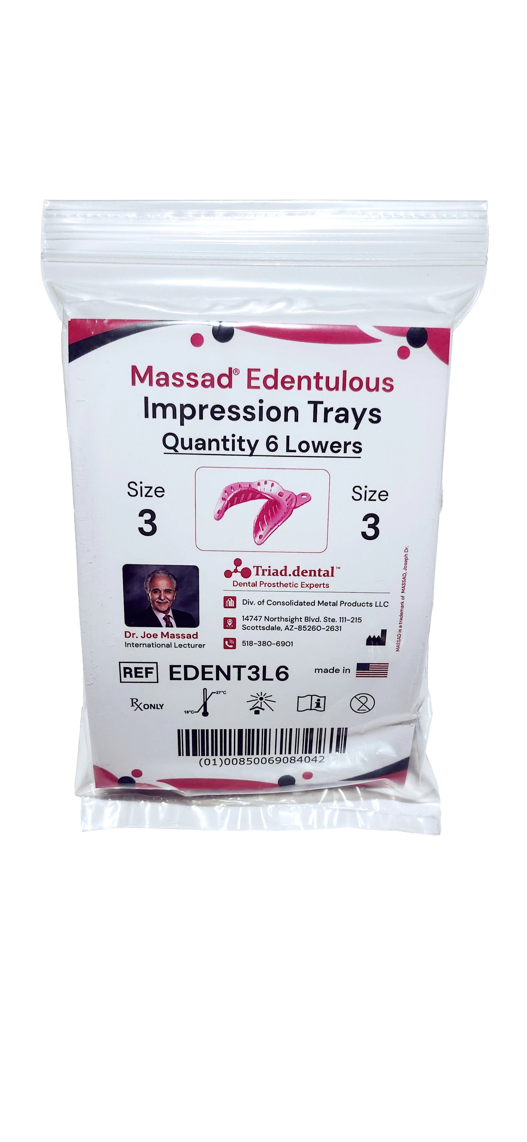 Massad Edentulous Impression Trays, Size 3 Lower, 6/Pkg, CONMP