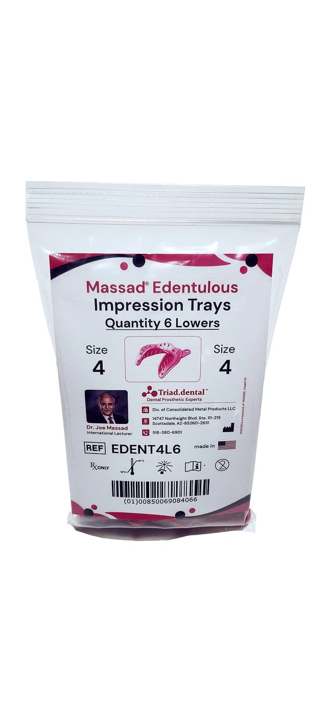 Massad Edentulous Impression Tray, Size 4 Lower, Medium/Large, 6/Pkg