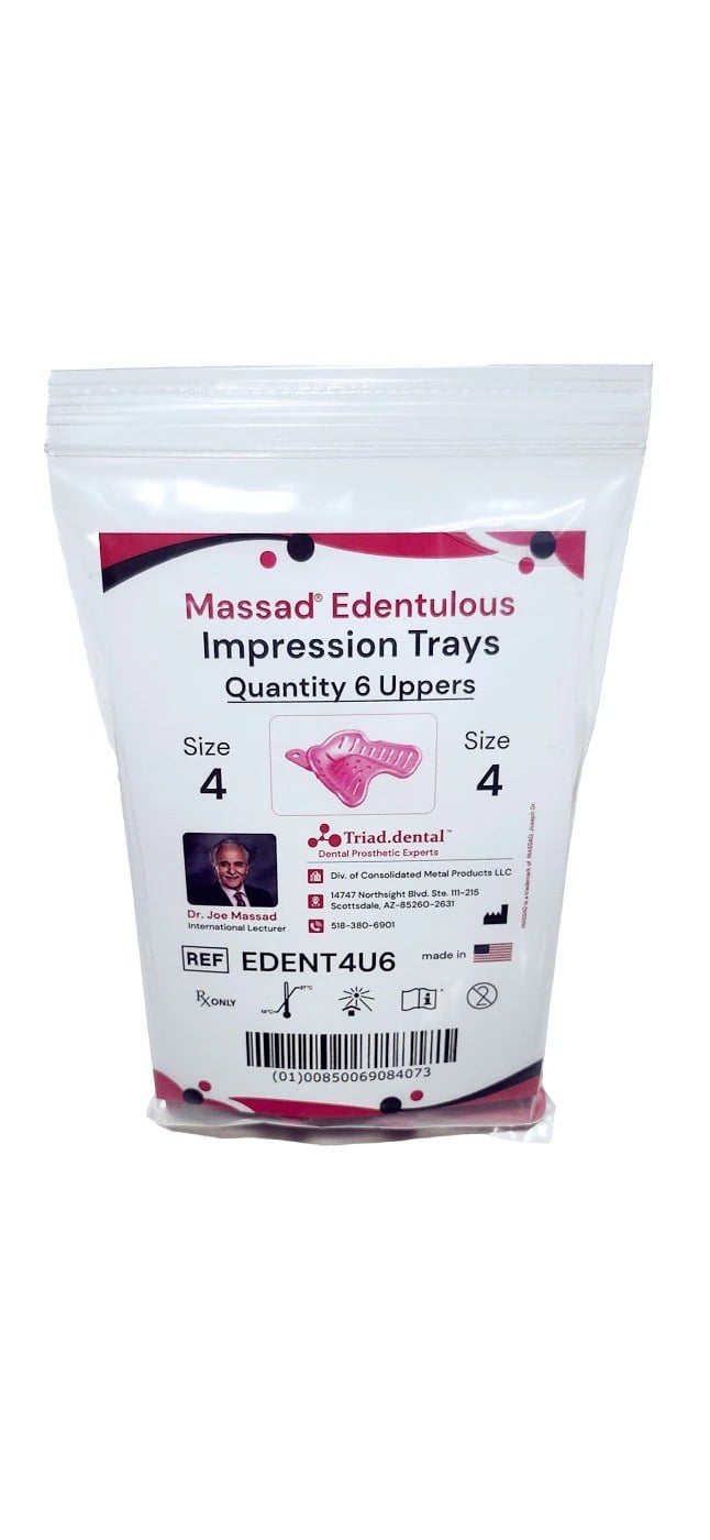 Massad Edentulous Impression Tray, Size 4, Upper, 6/Pkg