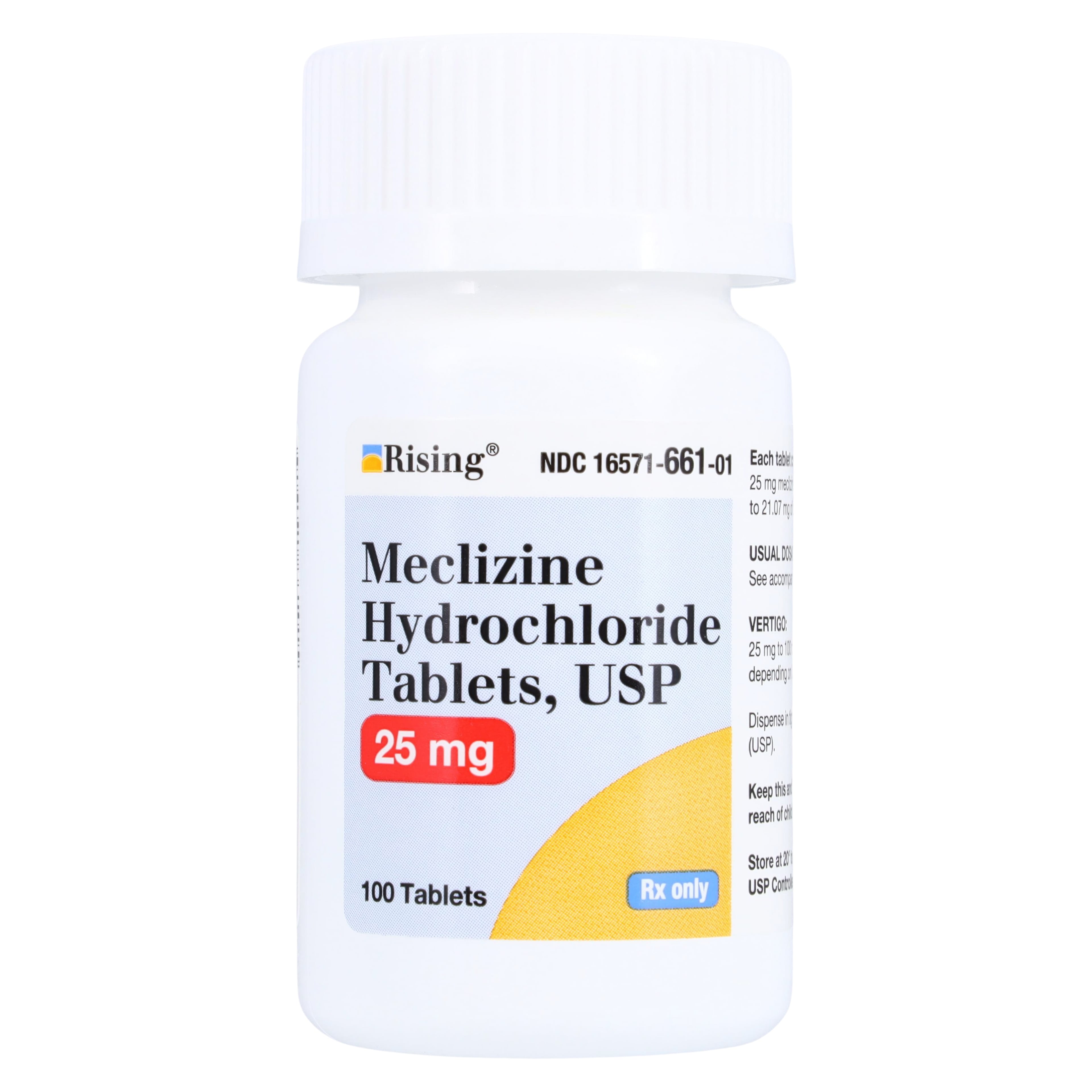 Meclizine HCl Tablets, 25mg, 100/Bottle, Rising Pharmaceuticals