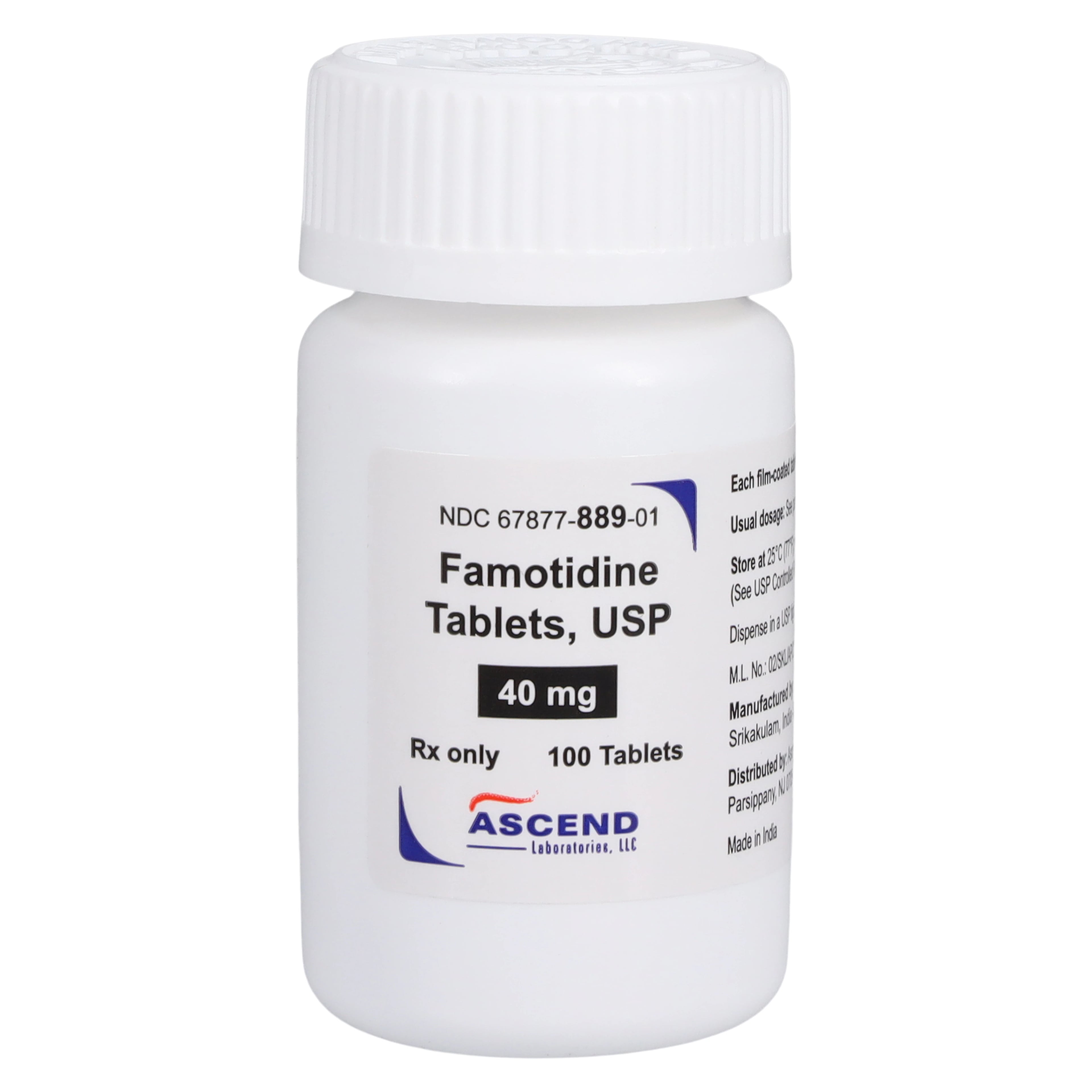 Famotidine Tablets, 40mg, 100/Bottle, Ascend Laboratories