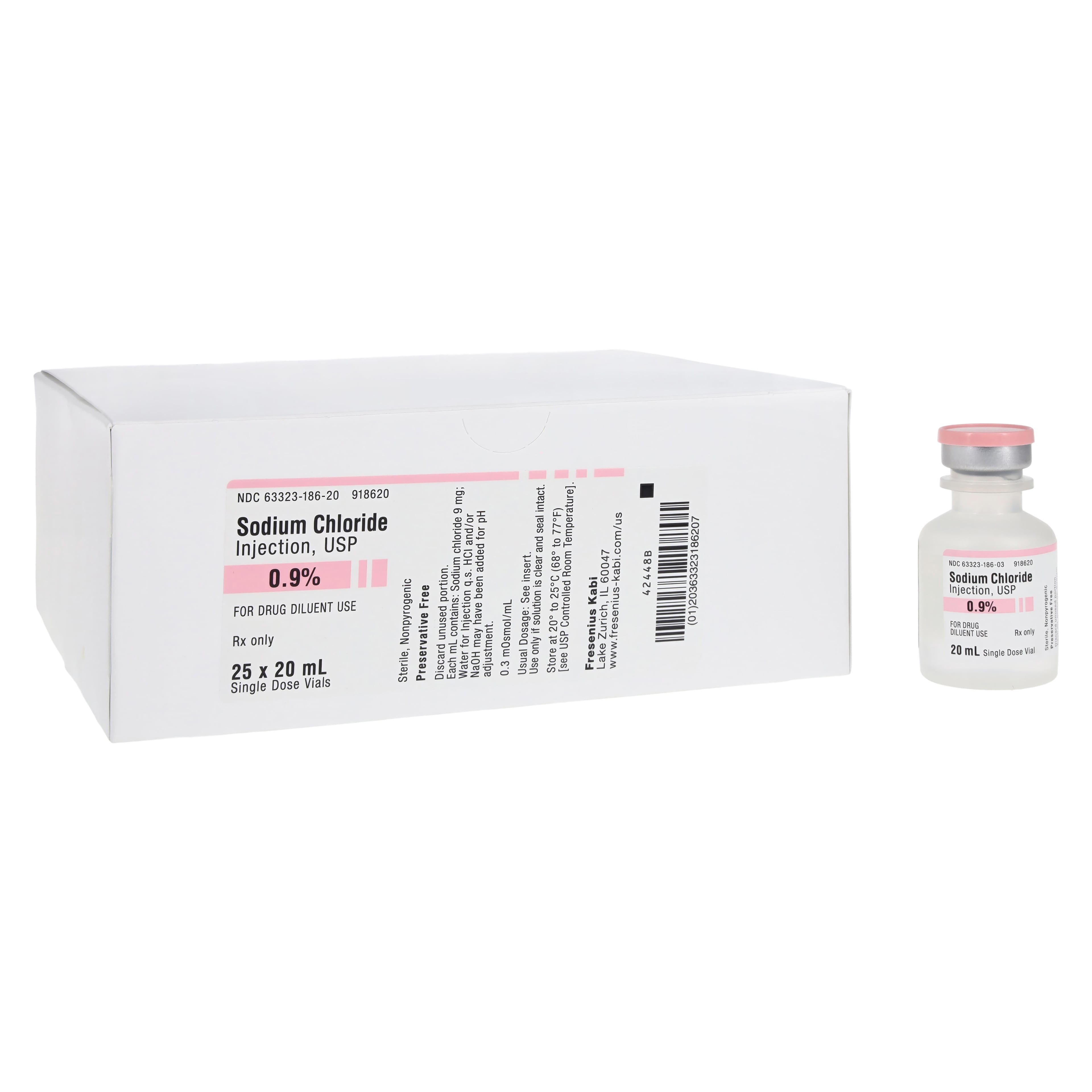 Sodium Chloride Injection 0.90%, Preservative Free, SDV, 20mL, 25/Package
