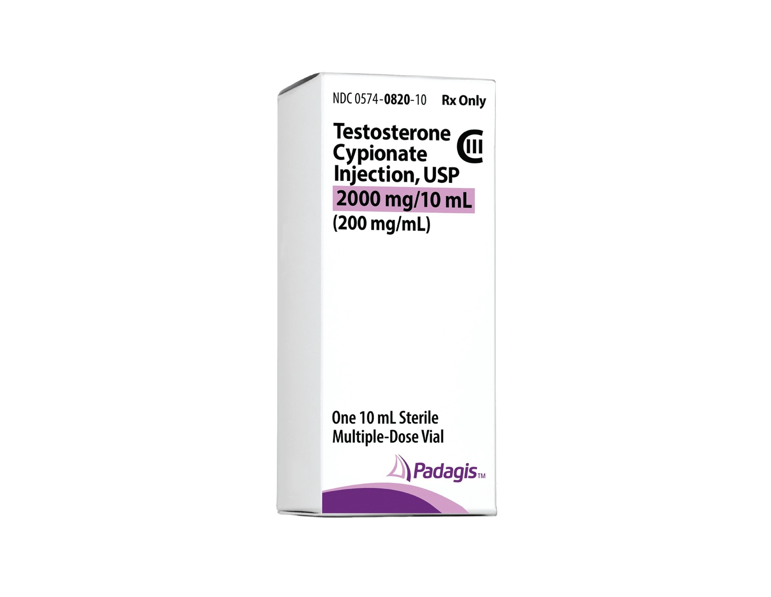 Testosterone Cypionate Injection 200 mg/mL, Multi-Dose Vial, 10 mL, Padagis