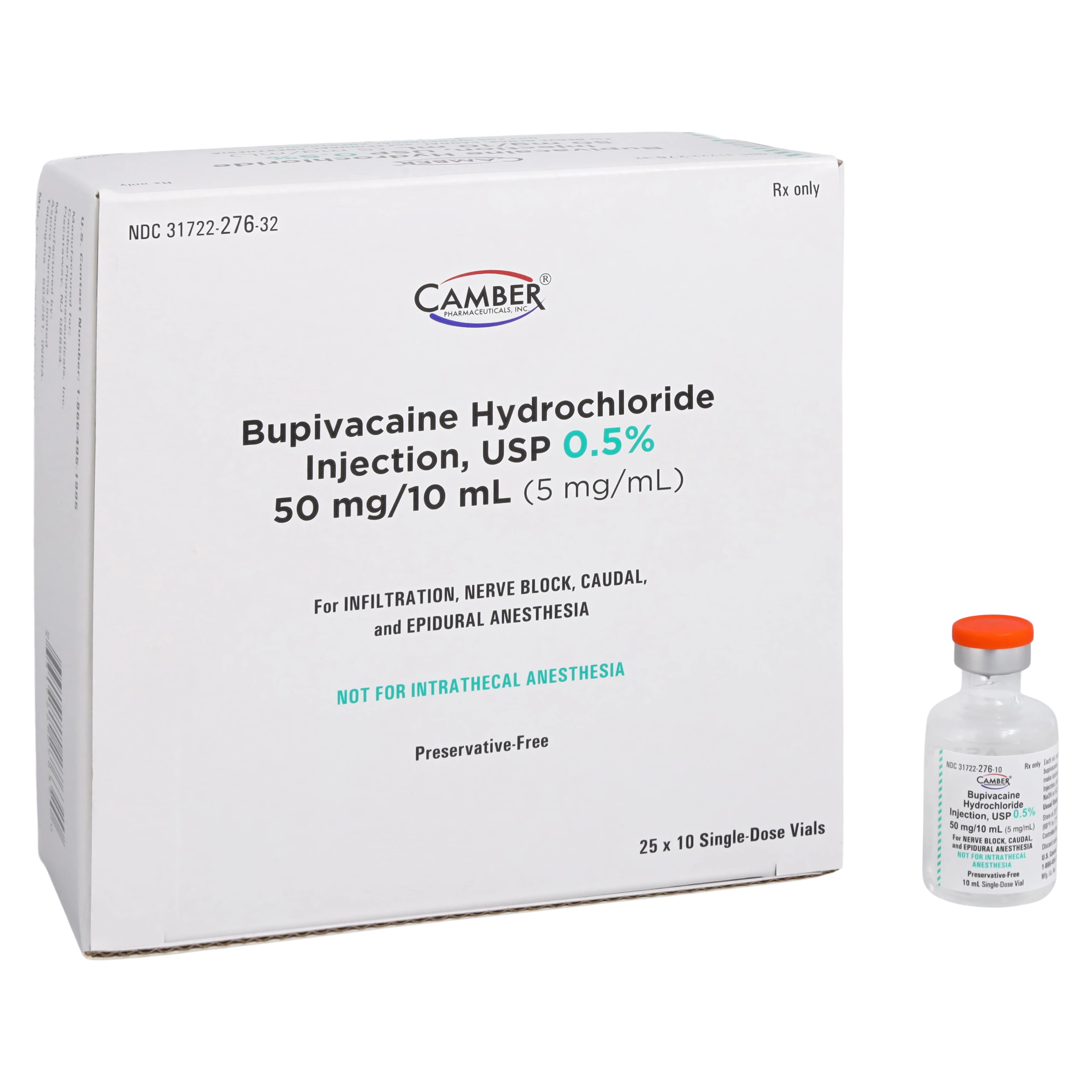 Bupivacaine HCl Injection 0.5%, Preservative Free, SDV 10mL, 25/Package