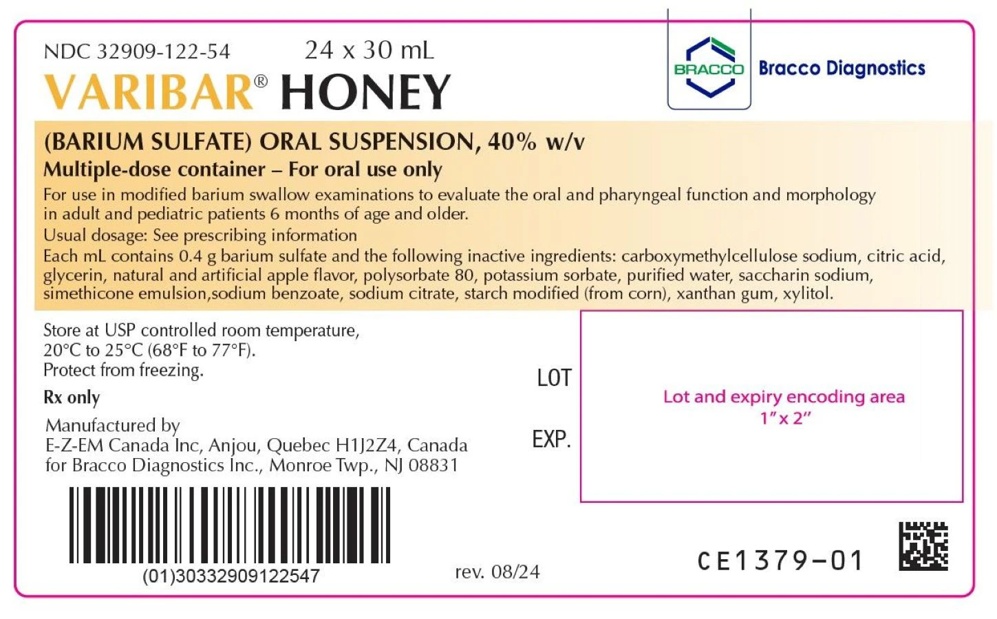 Varibar Honey Mini Oral Suspension 40% w/v, 30mL Bottle, 24/Package