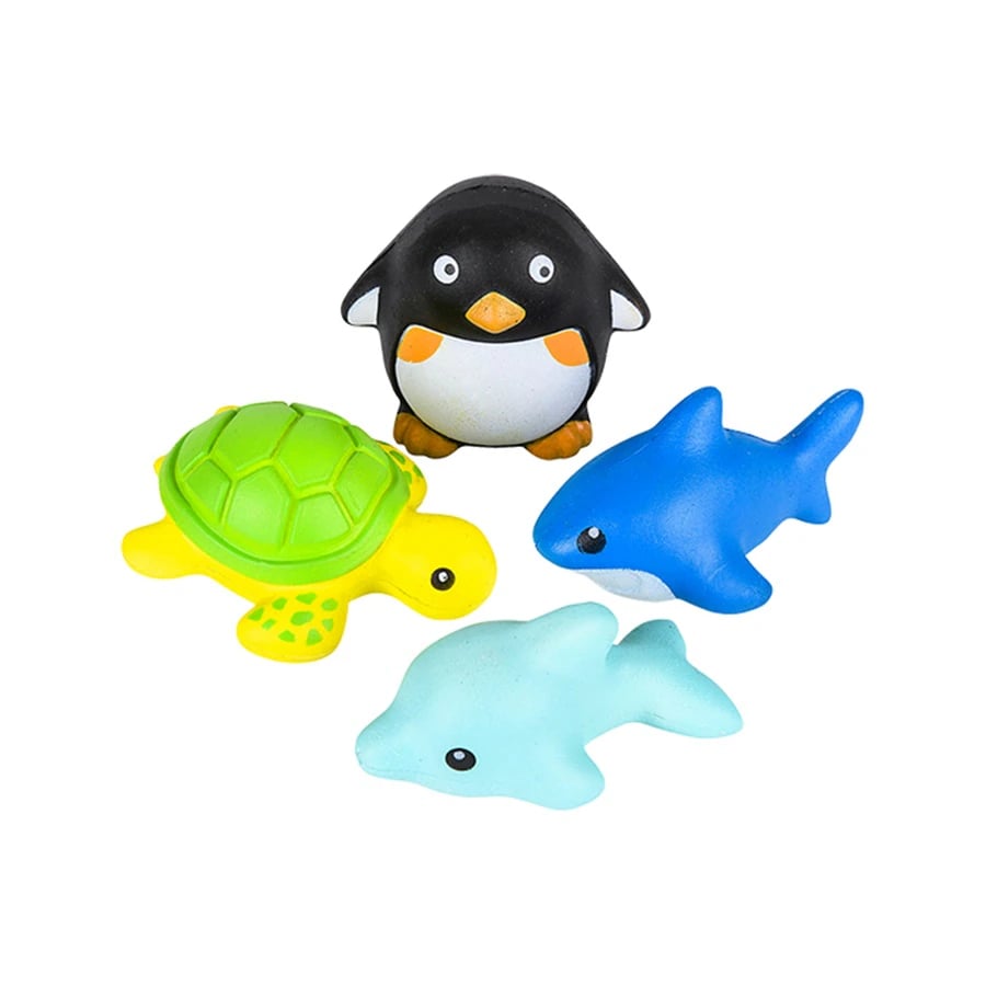 Squishy Sea Life Assortment, 3" Slow-Rise Foam Toys, 4 Assorted Styles (Turtles, Penguins, Sharks & Dolphins), 12/Pkg, JV598