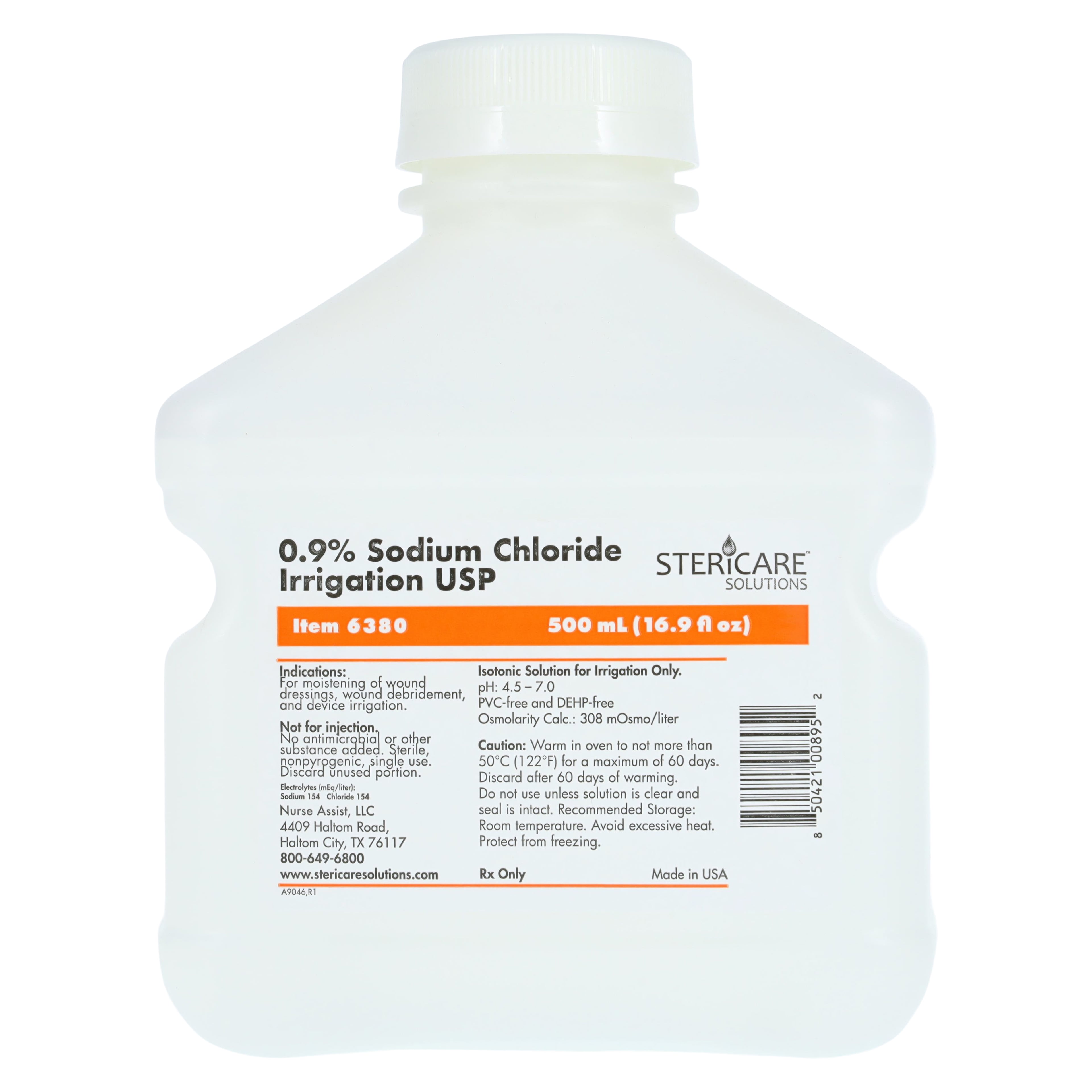 0.9% Sodium Chloride Irrigation Solution USP, 500 mL Bottle, 18/Case