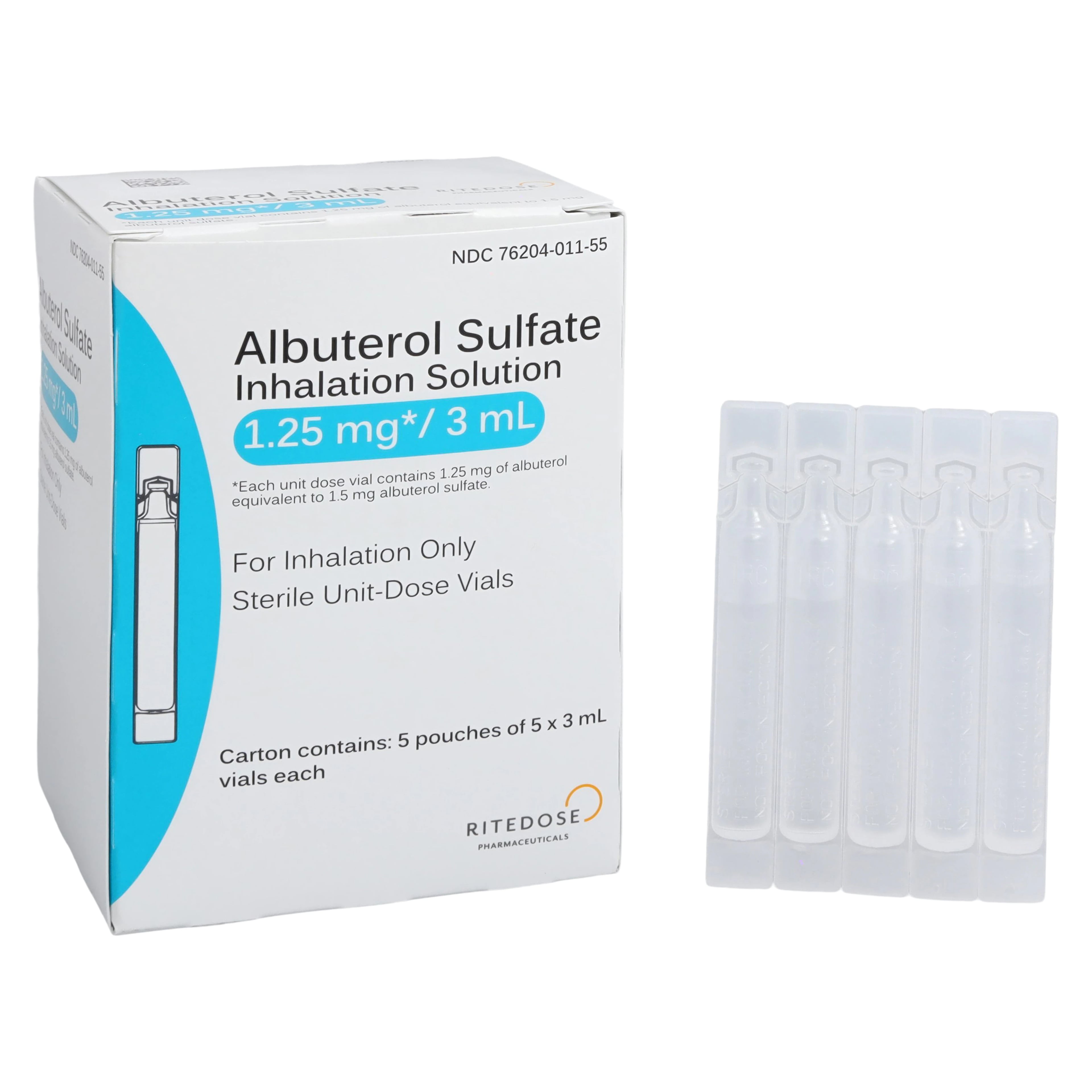 Albuterol Sulfate Inhalation Solution, 1.25 mg/3 mL, 3 mL Unit-Dose Vials, 25/Package