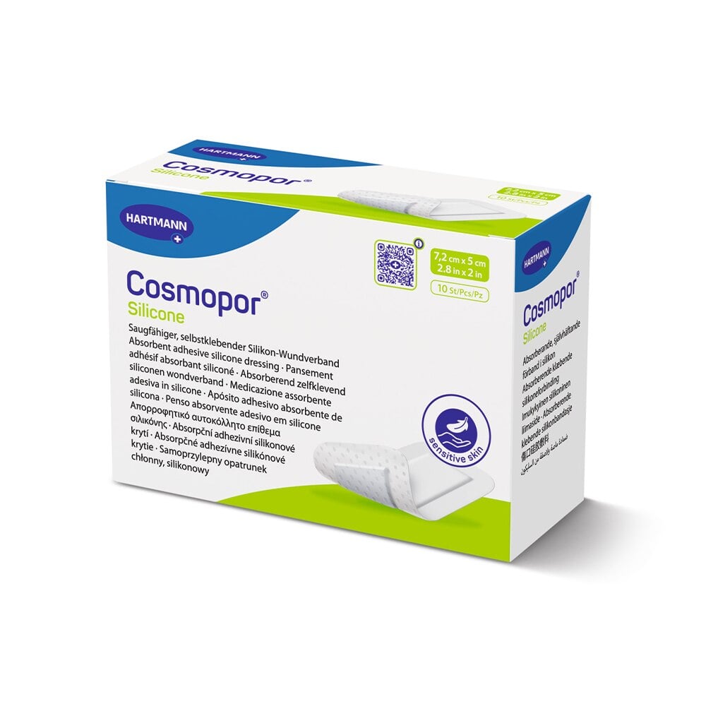 Hartmann Cosmopor Silicone Island Dressing, 2.8" x 2", 3-Layer, Sterile, Non-Adherent, Rectangle, White