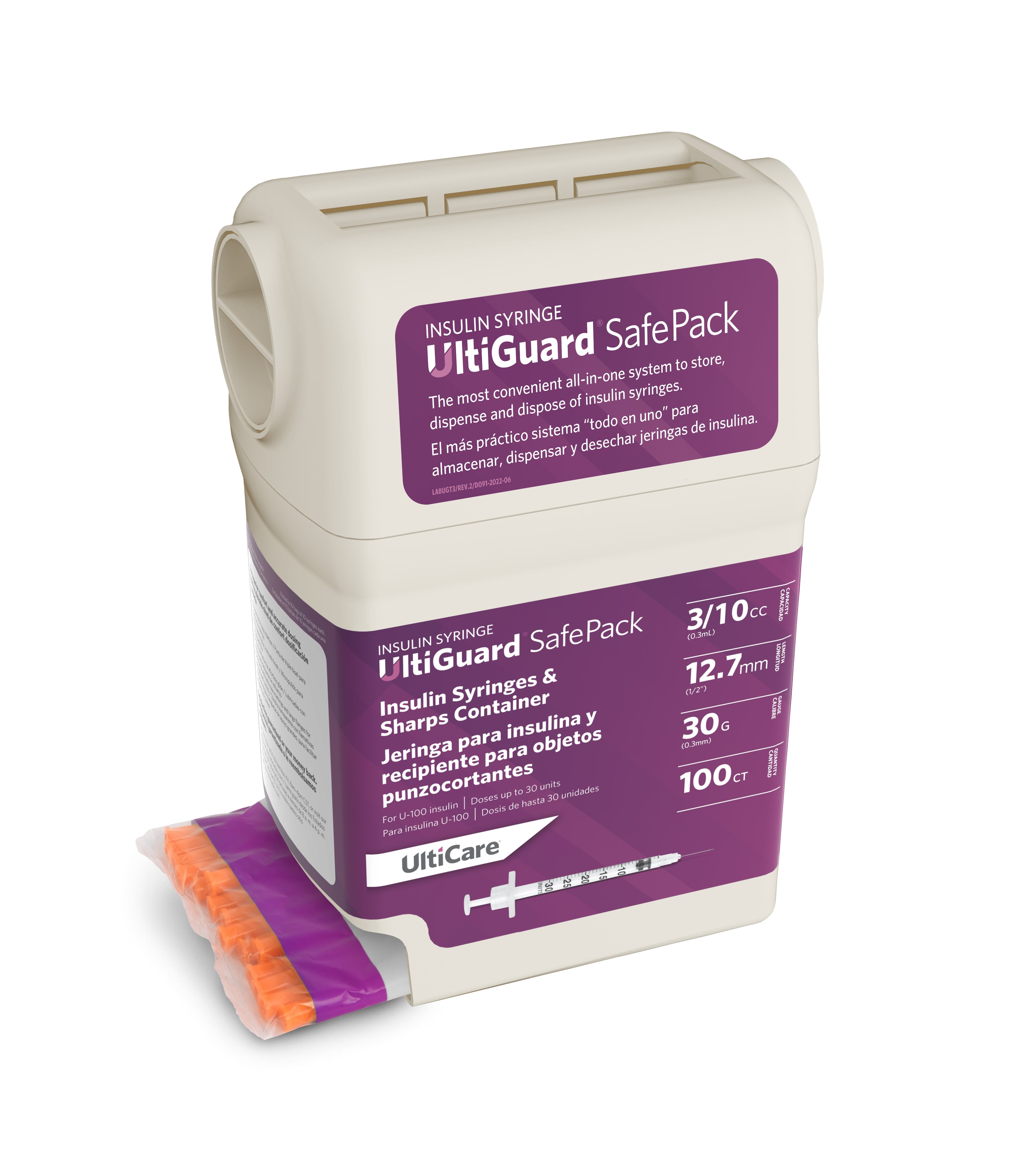 UltiGuard Insulin Syringe/Needle, 30G x 1/2", 0.3mL, Non-Safety, Low Dead Space, 500/Case
