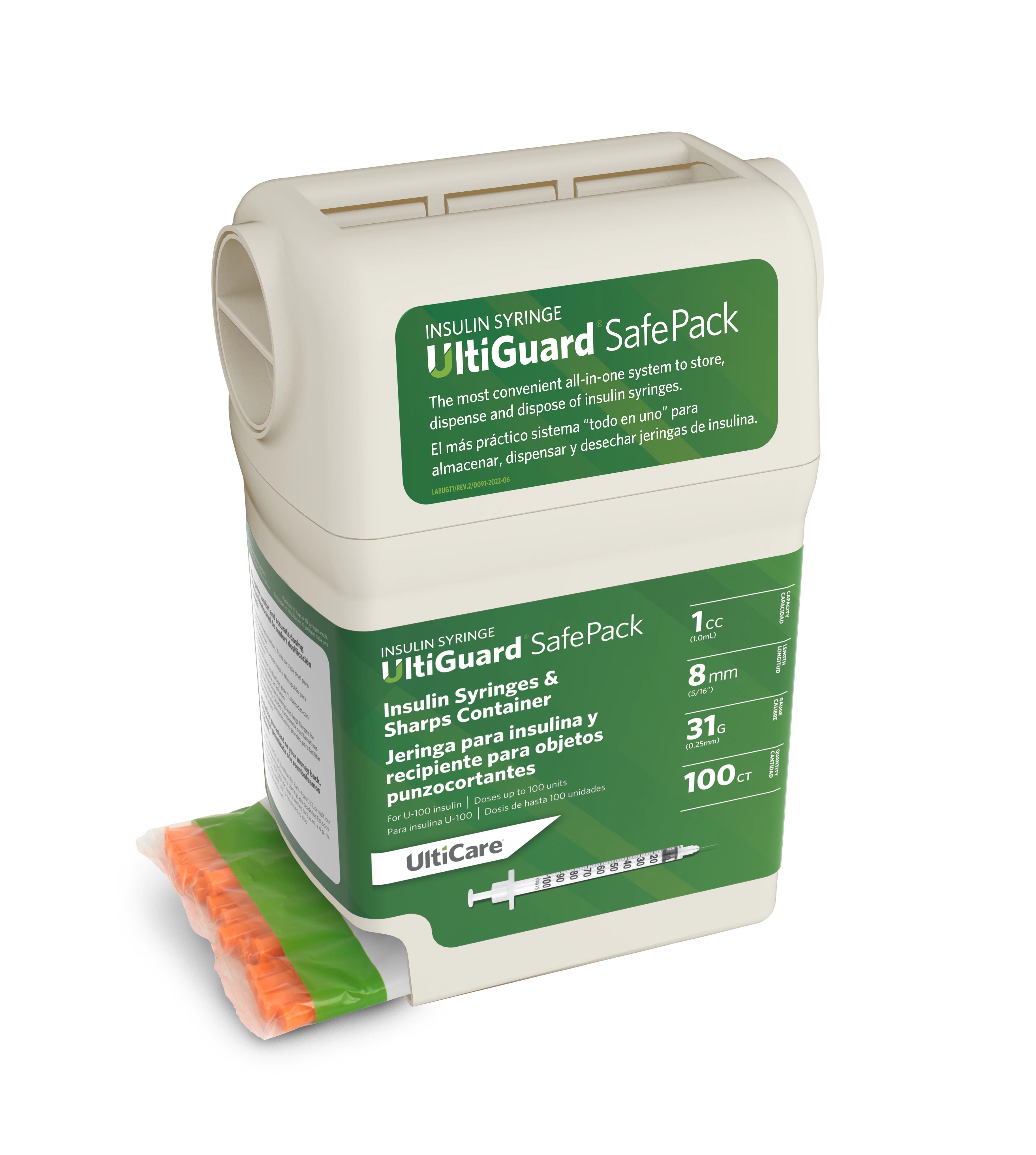 UltiCare UltiGuard Insulin Syringe with Needle, U-100, 31G x 5/16" (8mm), 1mL, Low Dead Space, 500/Case