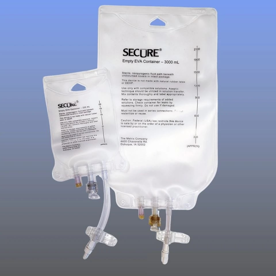 Metrix Secure Port Infusion Bag, 500mL, PVC Tubing, Male Legless EVA with Male Screw Connector, 50/Case