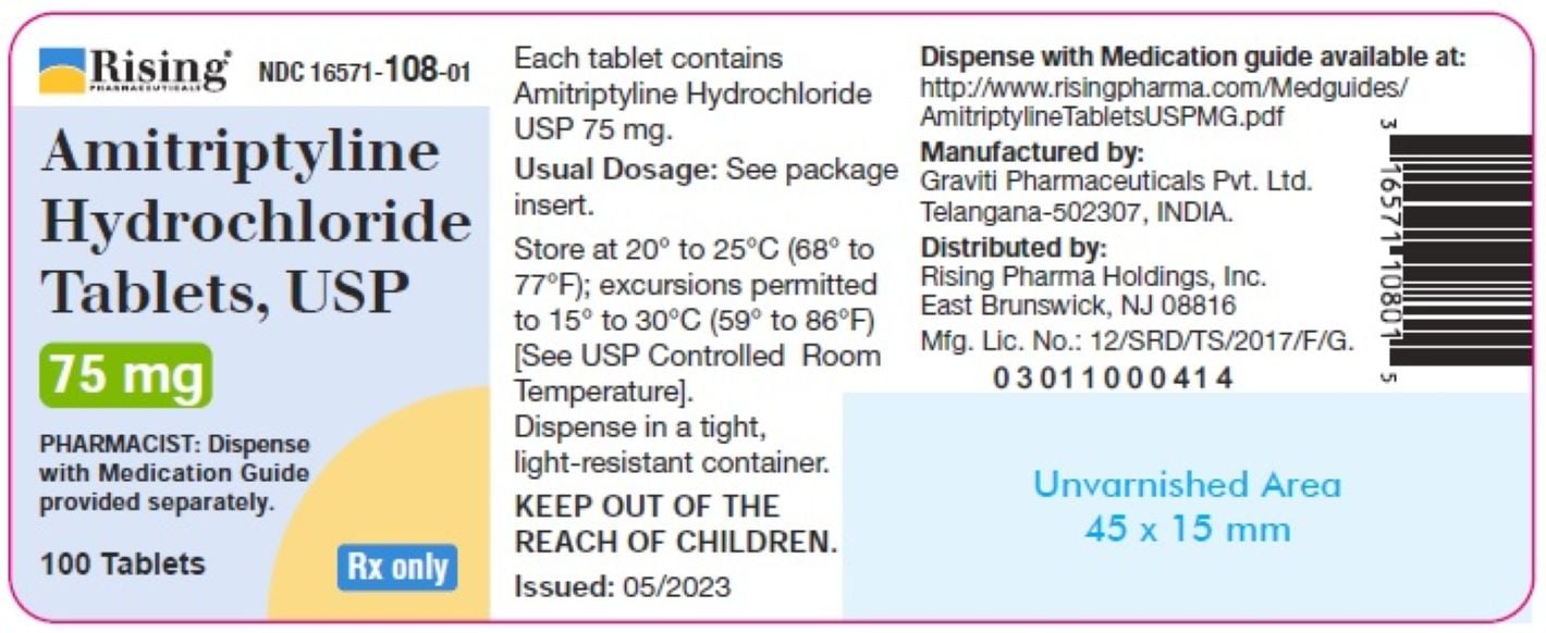 Amitriptyline HCl Tablets, 75mg, 100/Bottle, Rising Pharmaceuticals