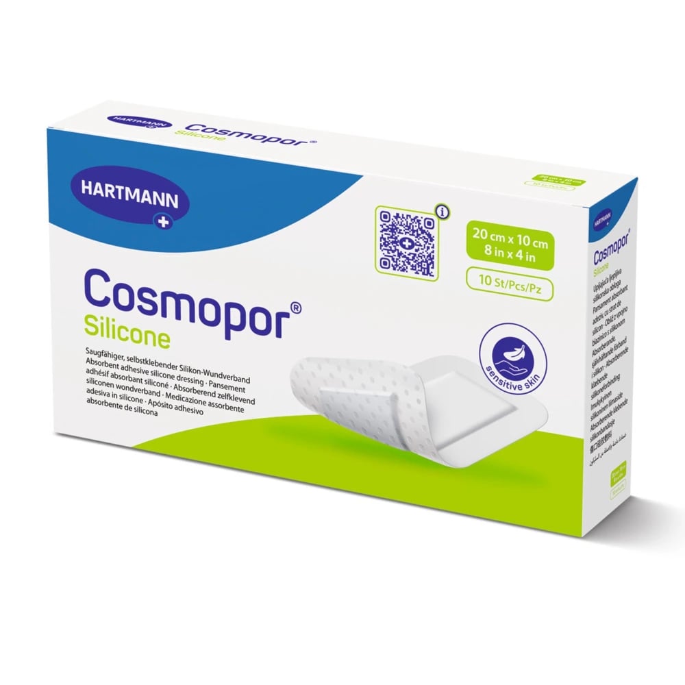 Hartmann Cosmopor Silicone Island Dressing, 8x4", 3-Layer, Sterile, Non-Adherent, Rectangle, White