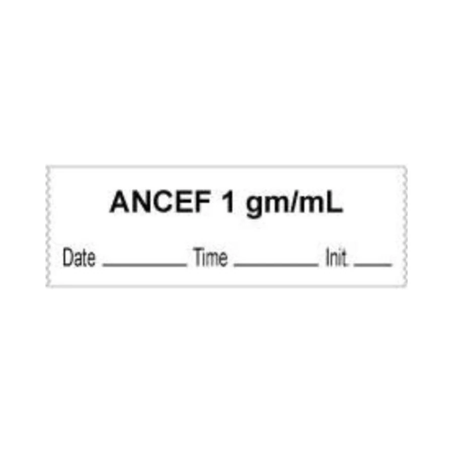 Precision Dynamics Anesthesia Tape with Date/Time, ANCEF 1 gm/mL, Removable White Paper, 1/2" x 500', 1/Roll