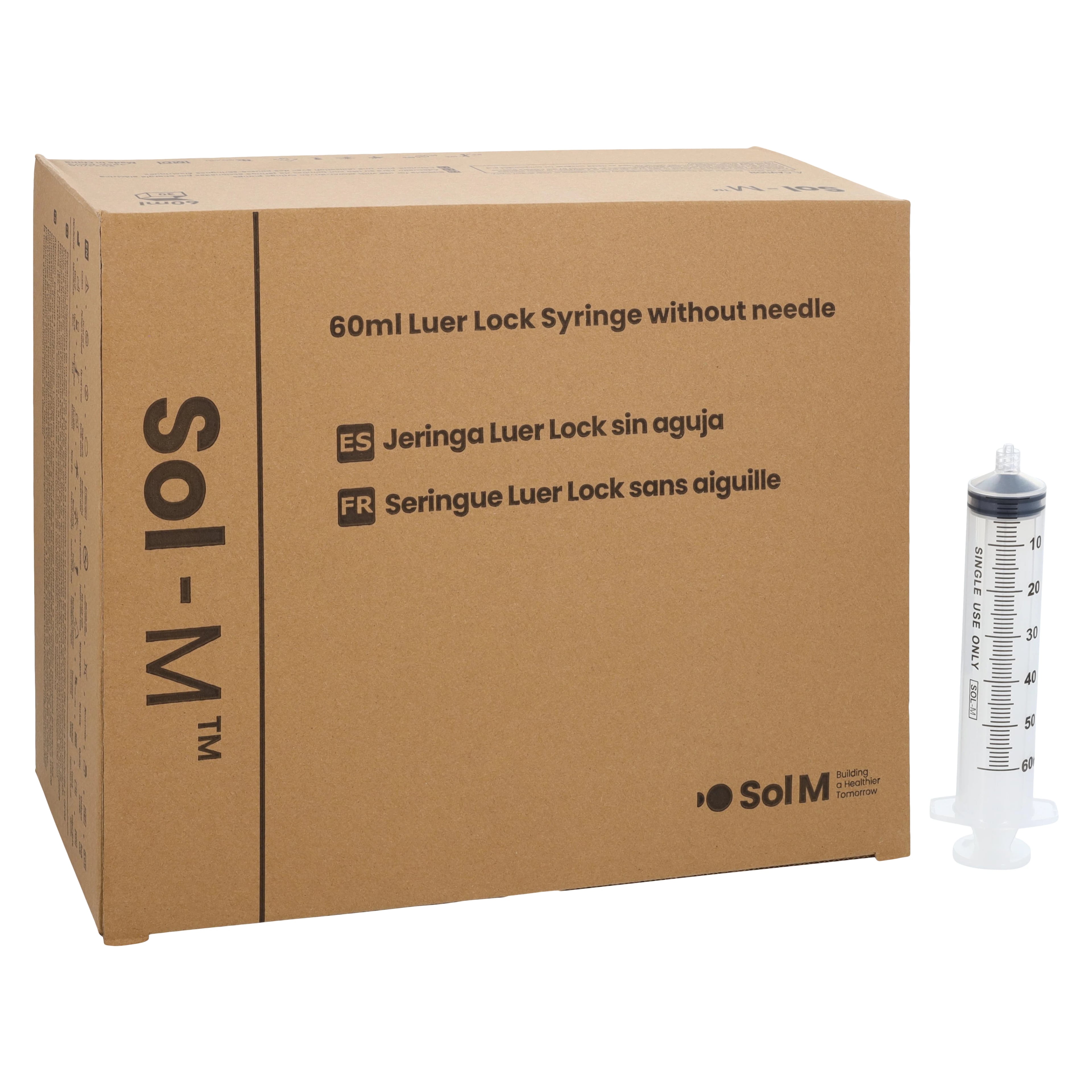 Sol-Millennium Luer Lock Syringe, 60 mL, Low Dead Space, Sterile, Without Needle, 30/Box