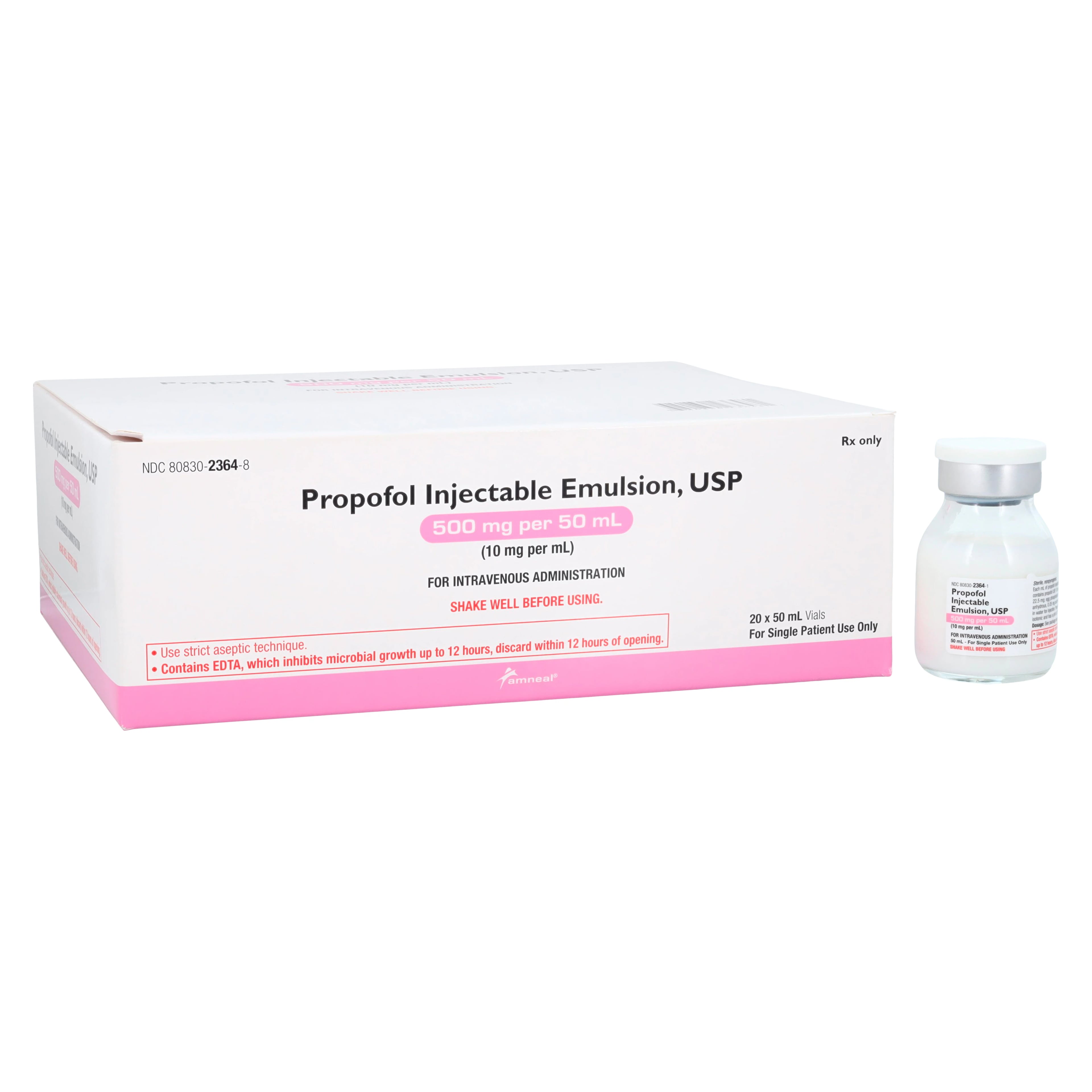 Propofol Injection 10mg/mL SDV 50mL, 20/Package, Amneal
