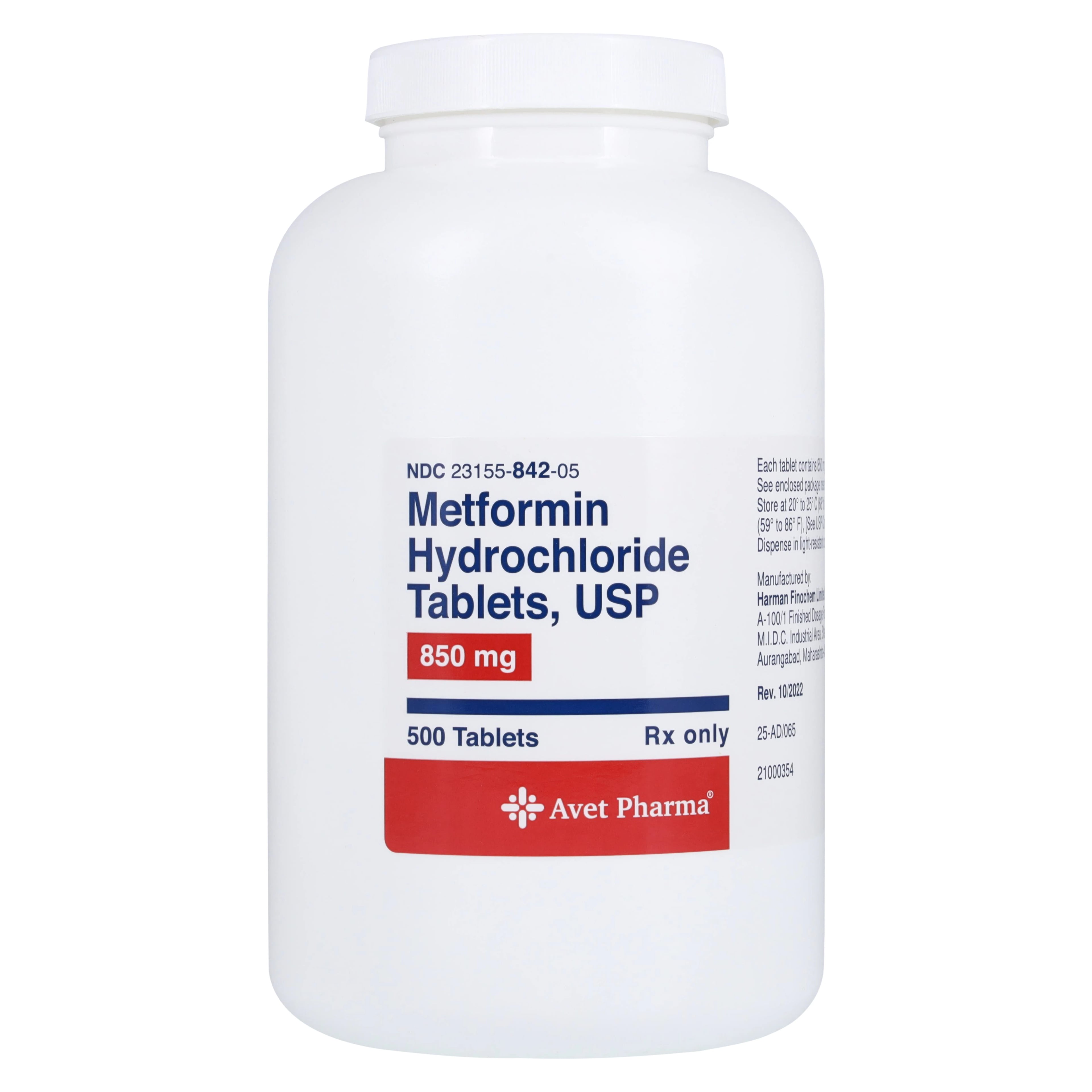 Metformin HCl Tablets, 850mg, 500/Bottle, Heritage Pharmaceuticals, 01KWC87QD6FV6H9AEDM1H38BKP