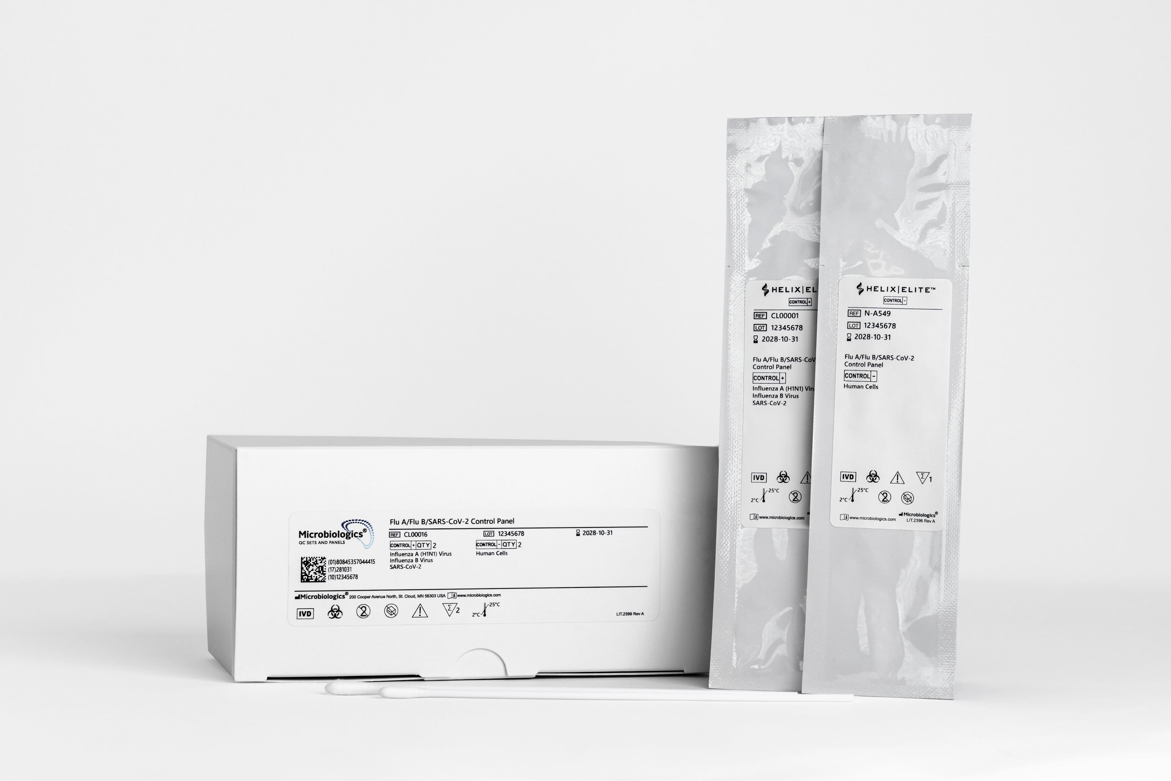 Microbiologics SARS-CoV-2/Flu A/B Positive/Negative Control Panel, 4 Controls per Box