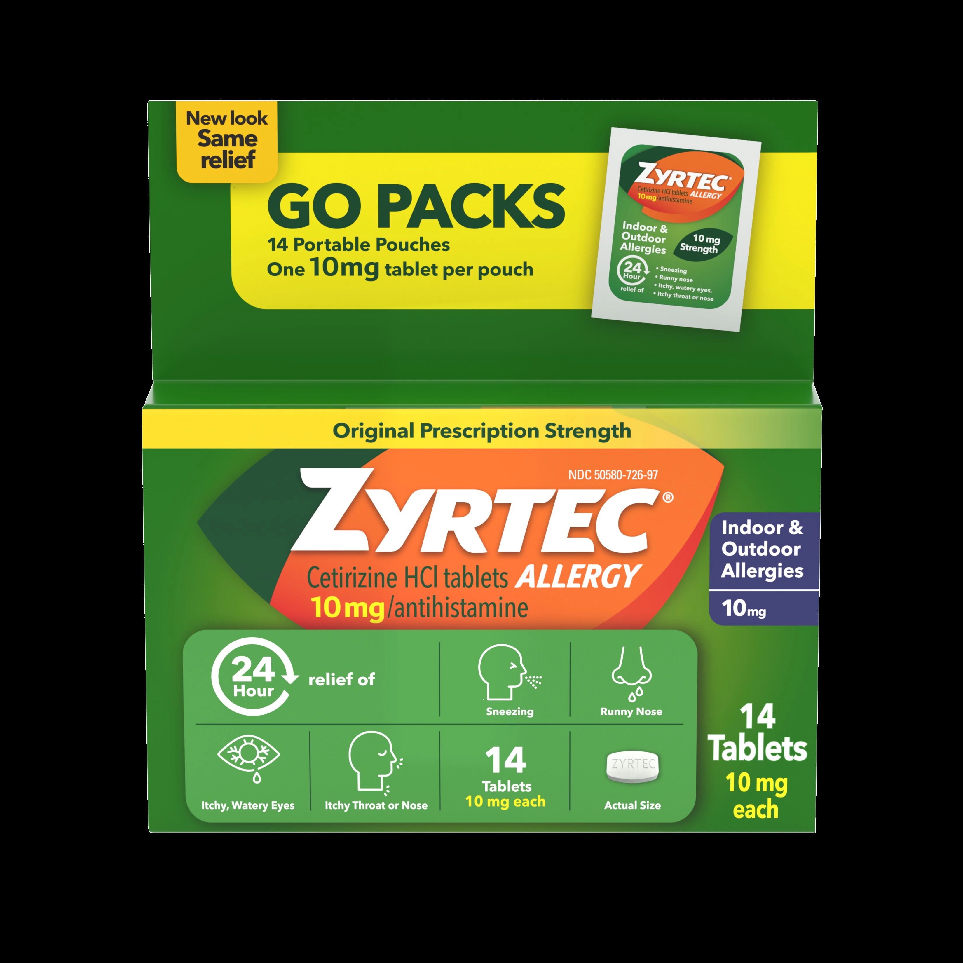 Zyrtec OTC Allergy Oral Tablets 10mg, Pouch of 14, Box of 14