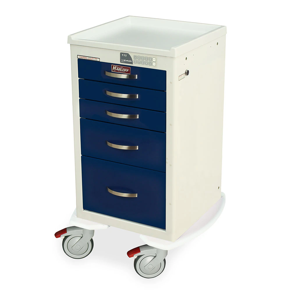 Harloff A-Series Medical Cart with Electronic Keypad Lock, 5 Drawers (3", 6", 9"), 5" Tente Casters