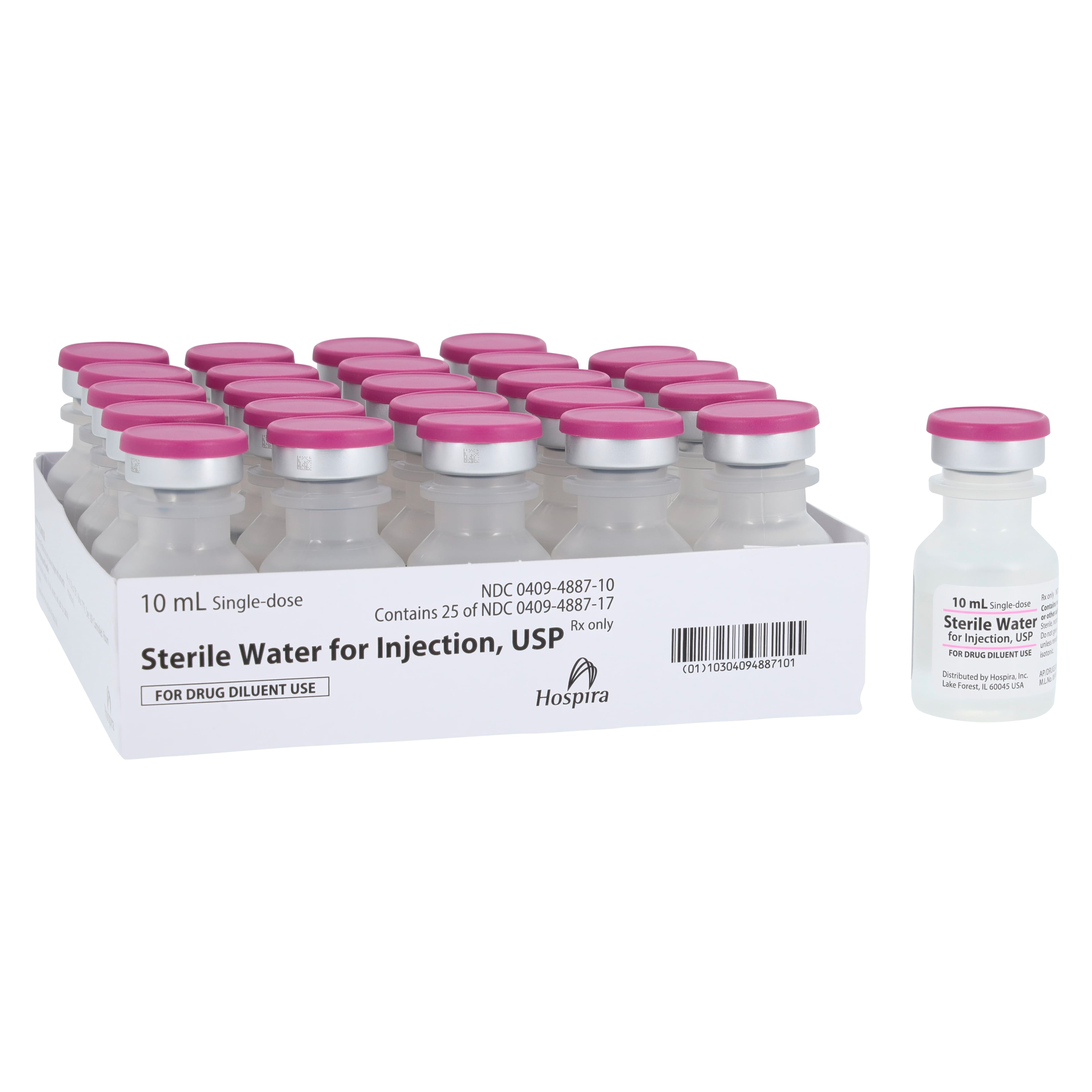 VIZ Sterile Water for Injection, Single-Dose Vial, 10 mL, 25/Package