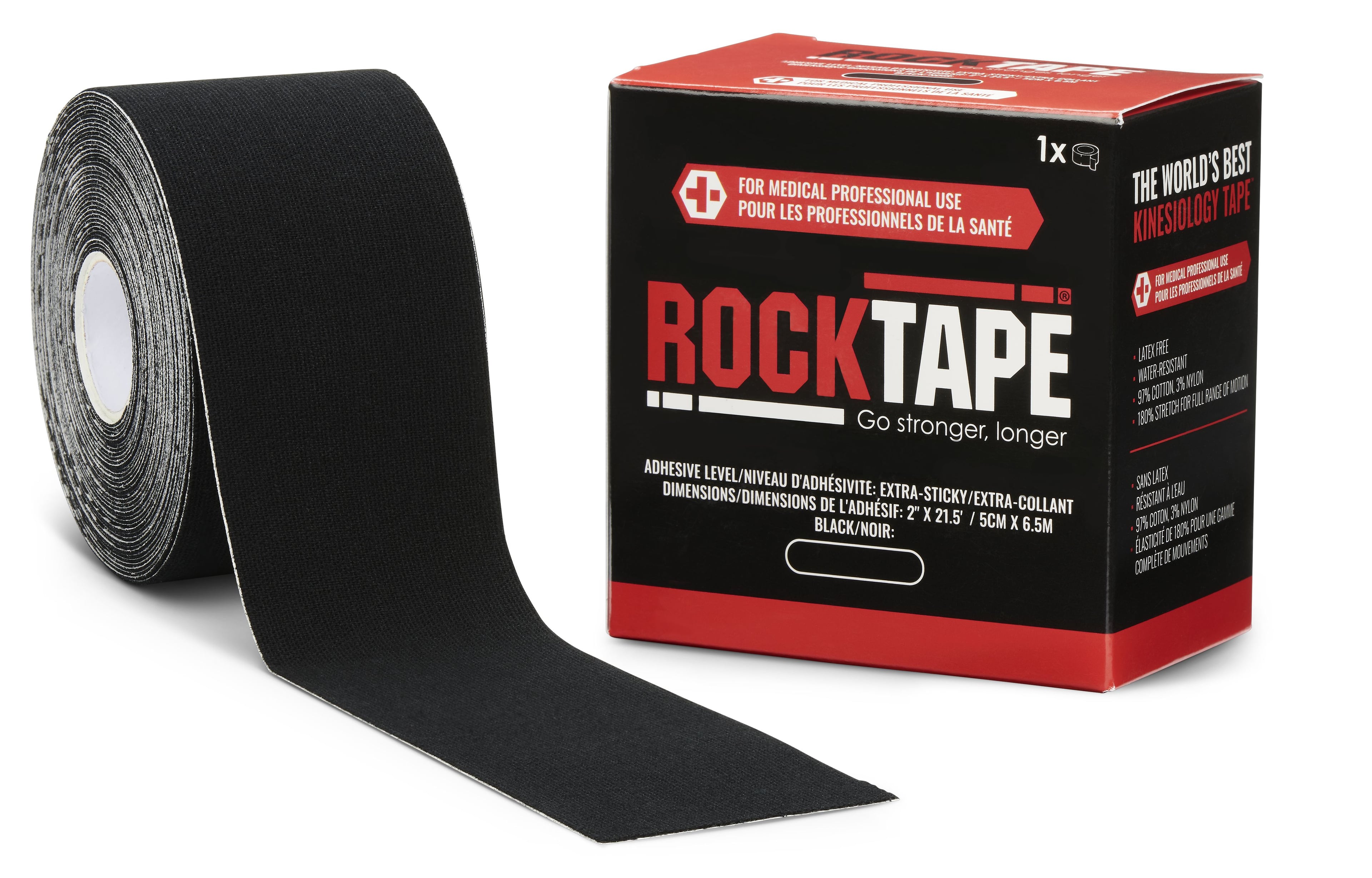 RockTape Xtr-Sticky Kinesiology Tape, Black, 2" x 21.5'