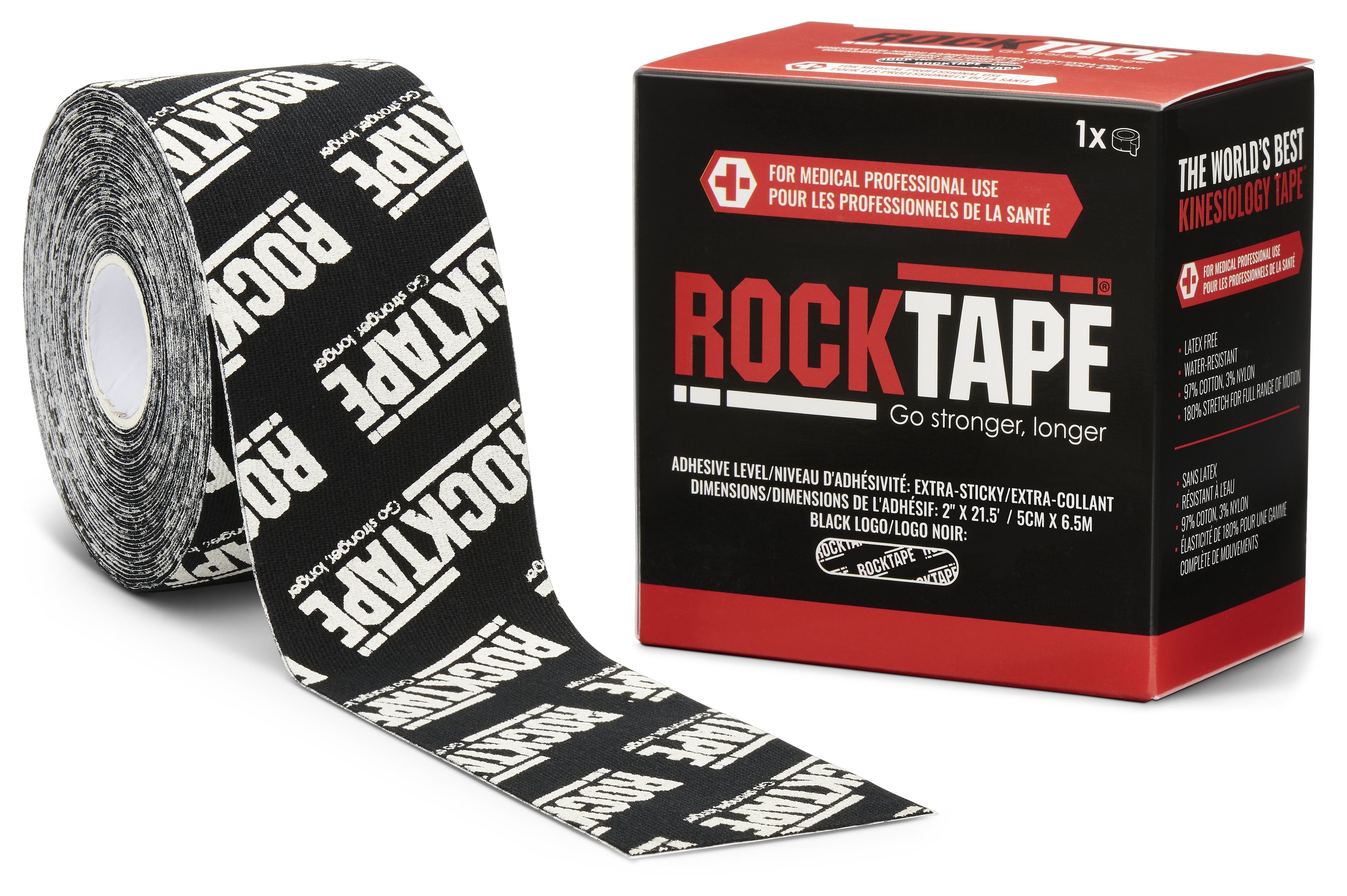 RockTape Xtr-Sticky Kinesiology Tape, Black with Logo, 2" x 21.5', Each