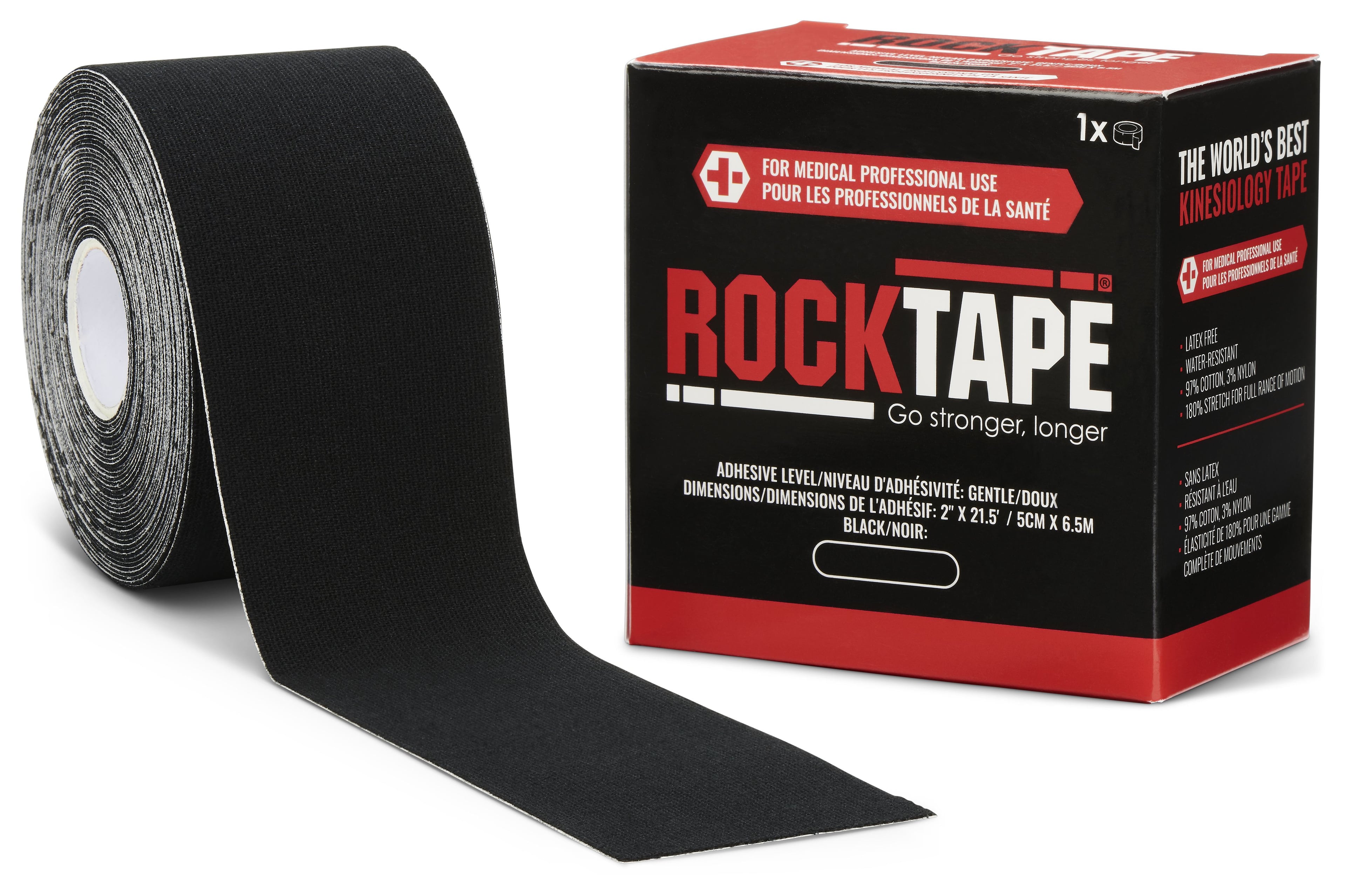 RockTape Gentle Kinesiology Tape, Black, 2" x 21.5' (Each)