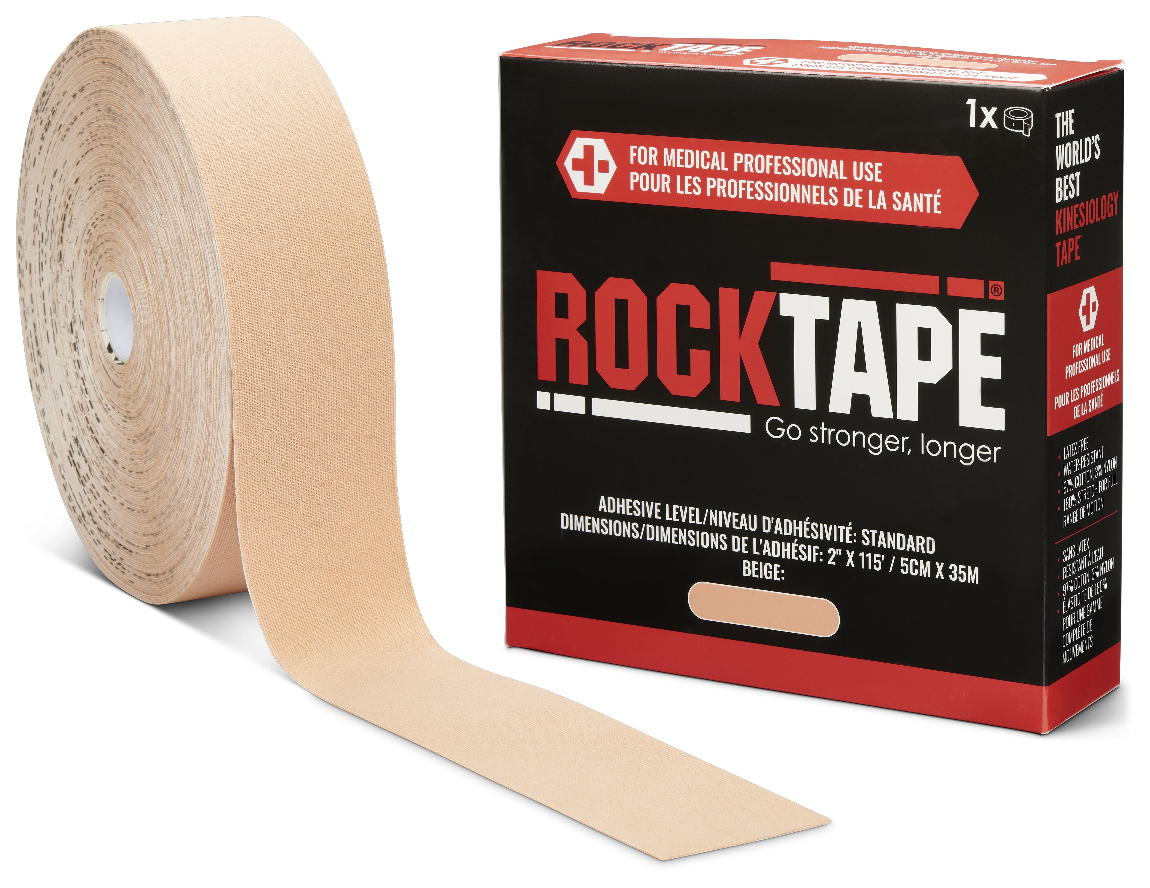 RockTape Standard Kinesiology Tape, Beige, 2" x 115', Non-Sterile, Each