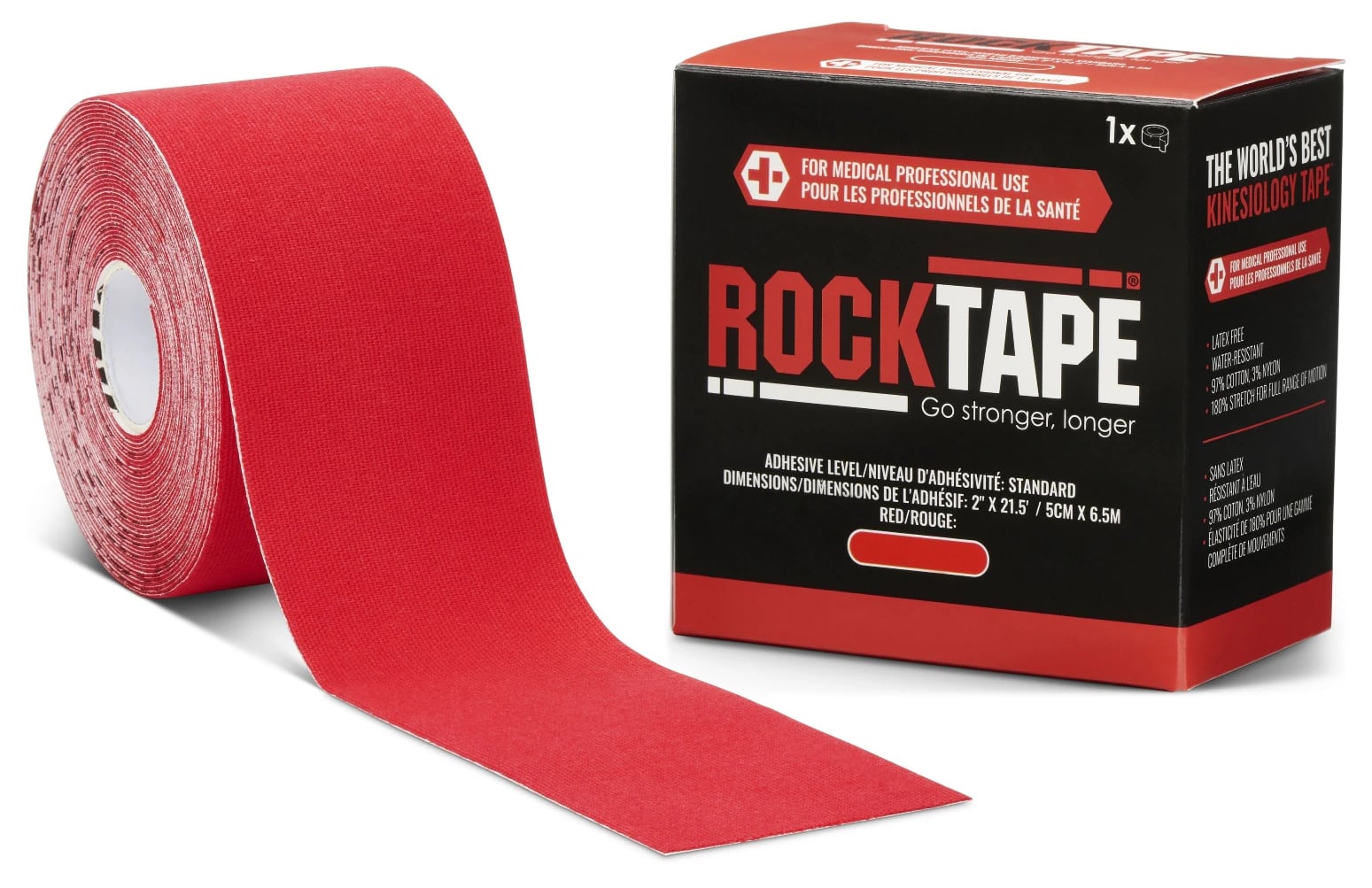 RockTape Standard Kinesiology Tape, 2" x 21.5', Red, Each