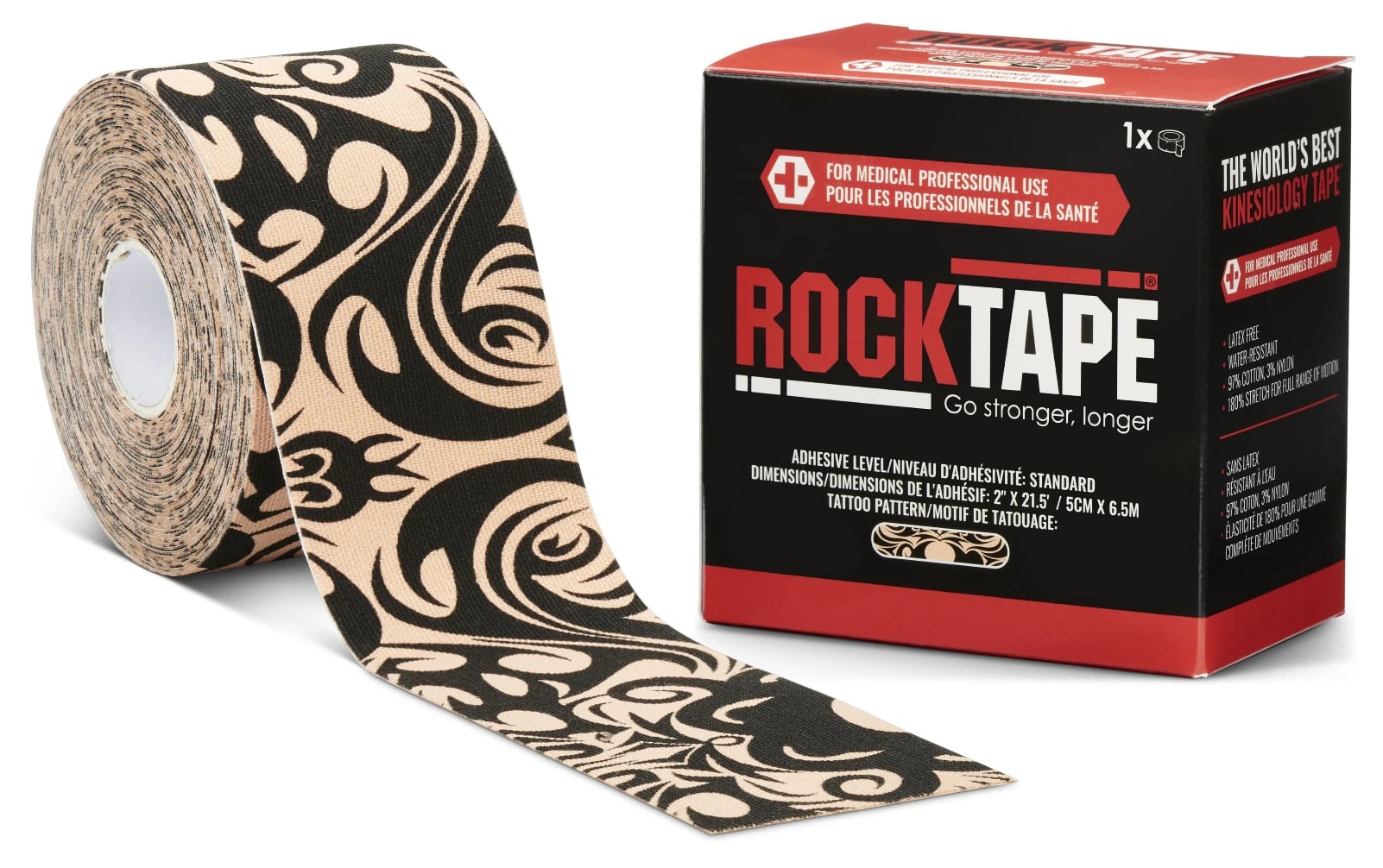 RockTape Standard Kinesiology Tape, 2" x 21.5', Beige with Black Tattoo, Non-Sterile, Each