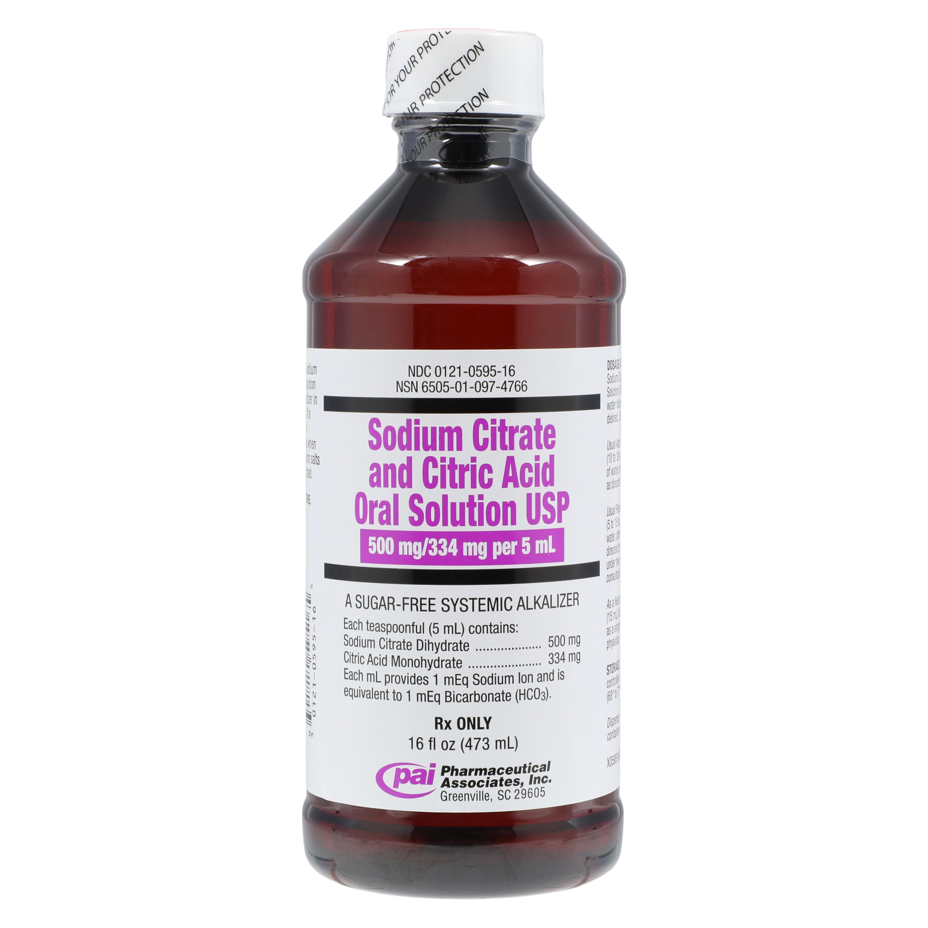 Sodium Citrate/Citric Acid Oral Solution, 500mg/334mg, Sugar Free, Grape Flavor, 473mL Bottle, Each