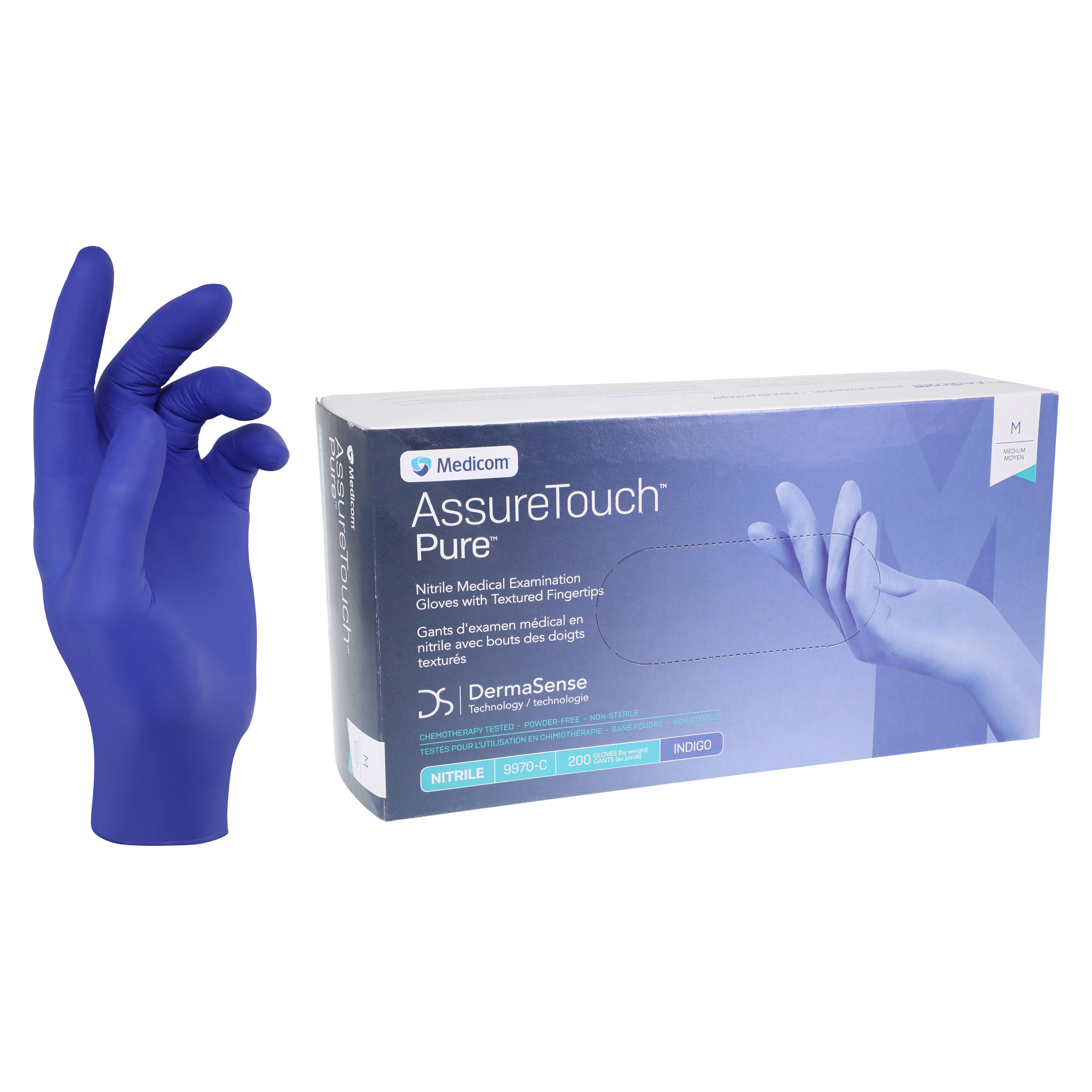 AssureTouch™ Pure Nitrile Exam Gloves, Powder Free, Non-Sterile, Medium, Blue, 200/Box, 9970C