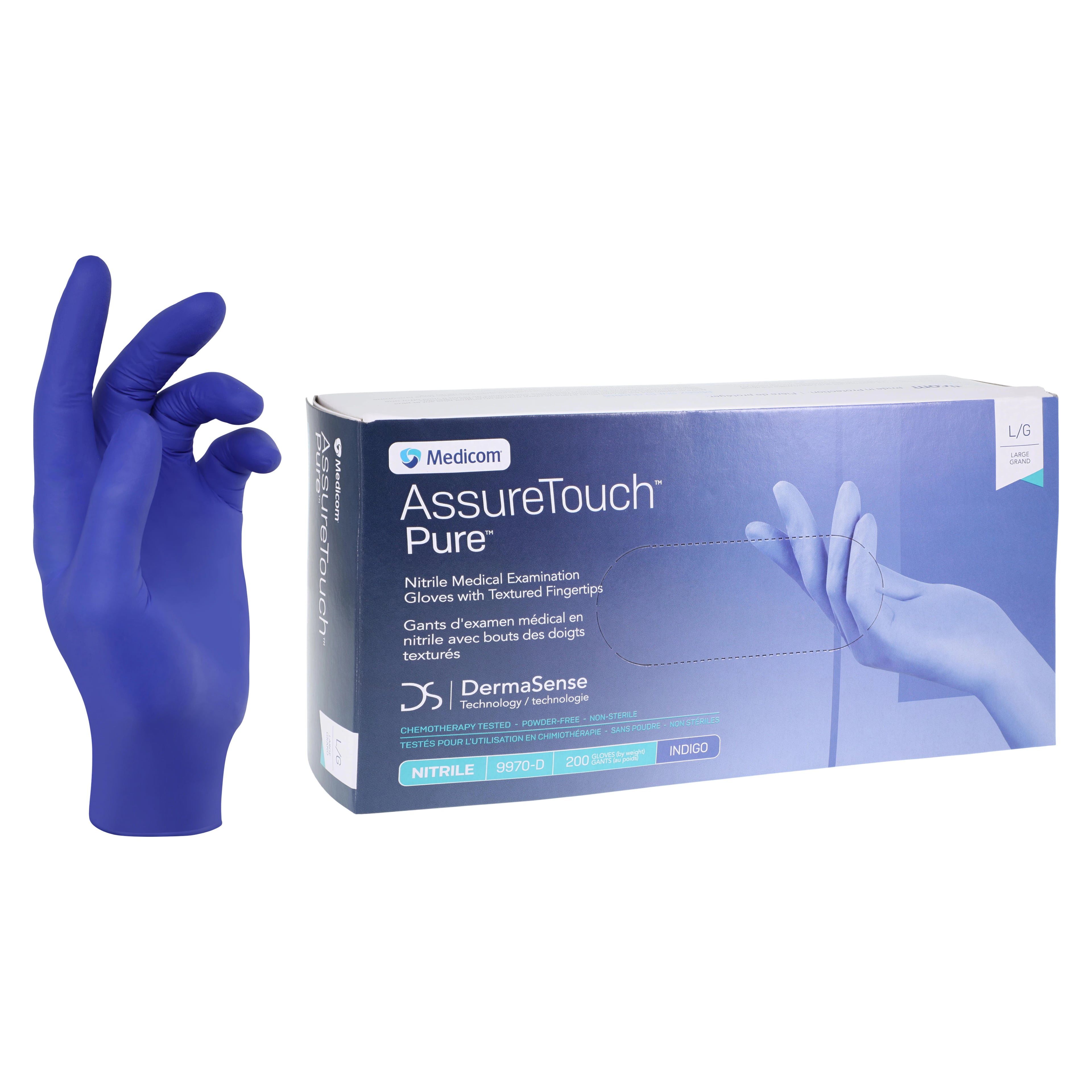 AssureTouch™ Pure Nitrile Exam Gloves, Powder Free, Non-Sterile, Large, Blue, 200/Box, 9970D
