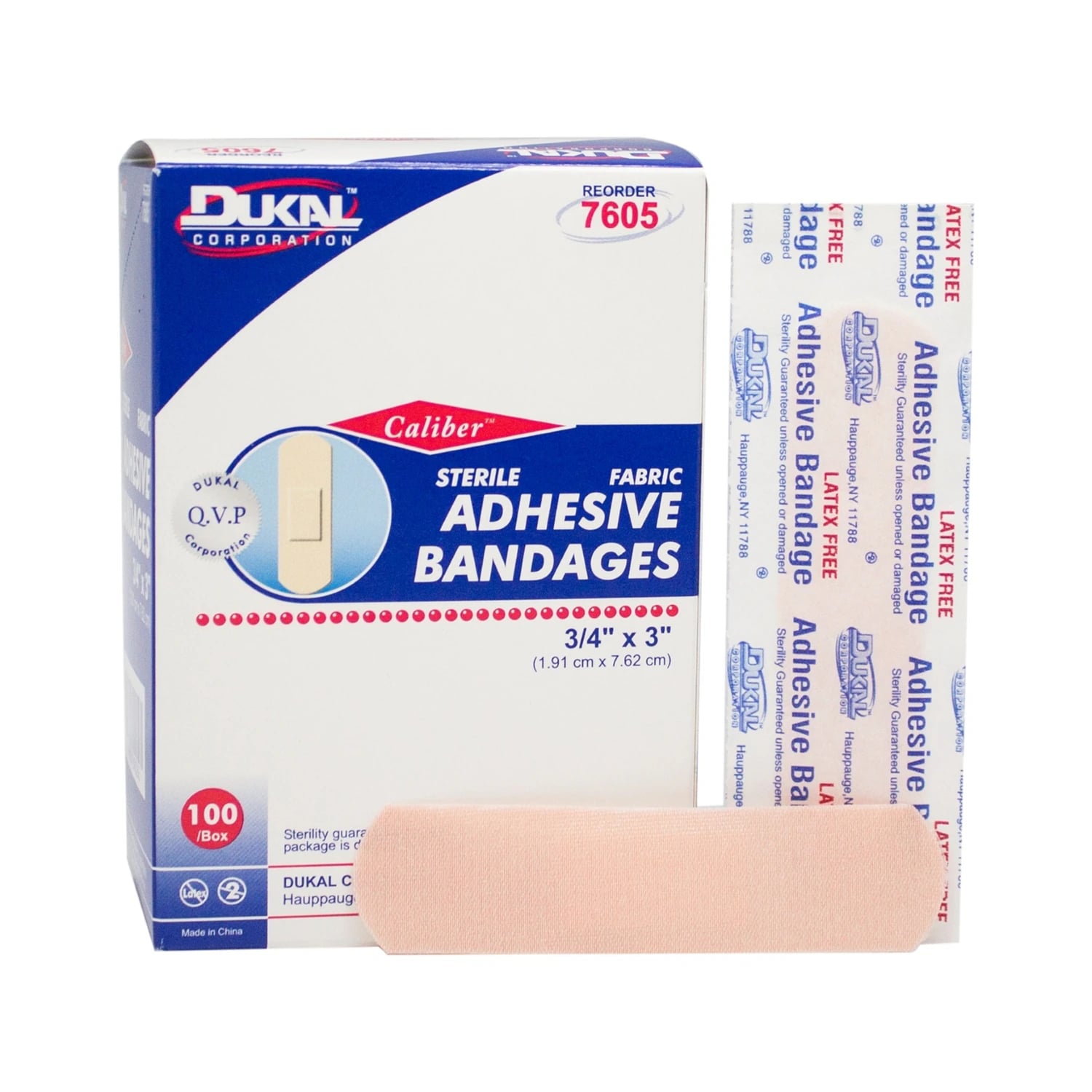 Dukal Adhesive Fabric Bandage Strip, 3/4" x 3", Tan, Sterile, 100/Box