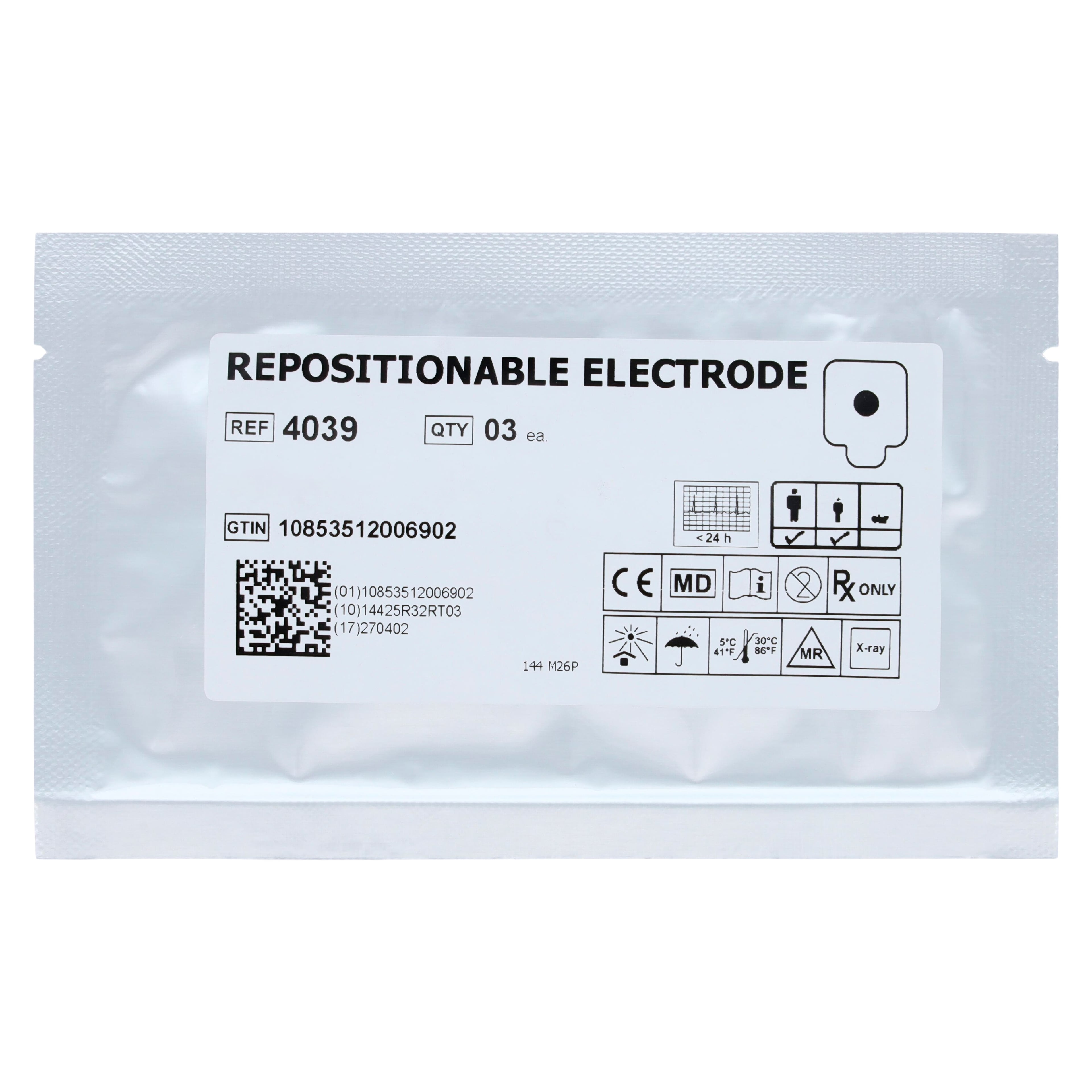 NIKOTRACE Adult/Child ECG Electrode, 40x32mm Rectangle, Ag/AgCl Solid Gel, White, 600/Box