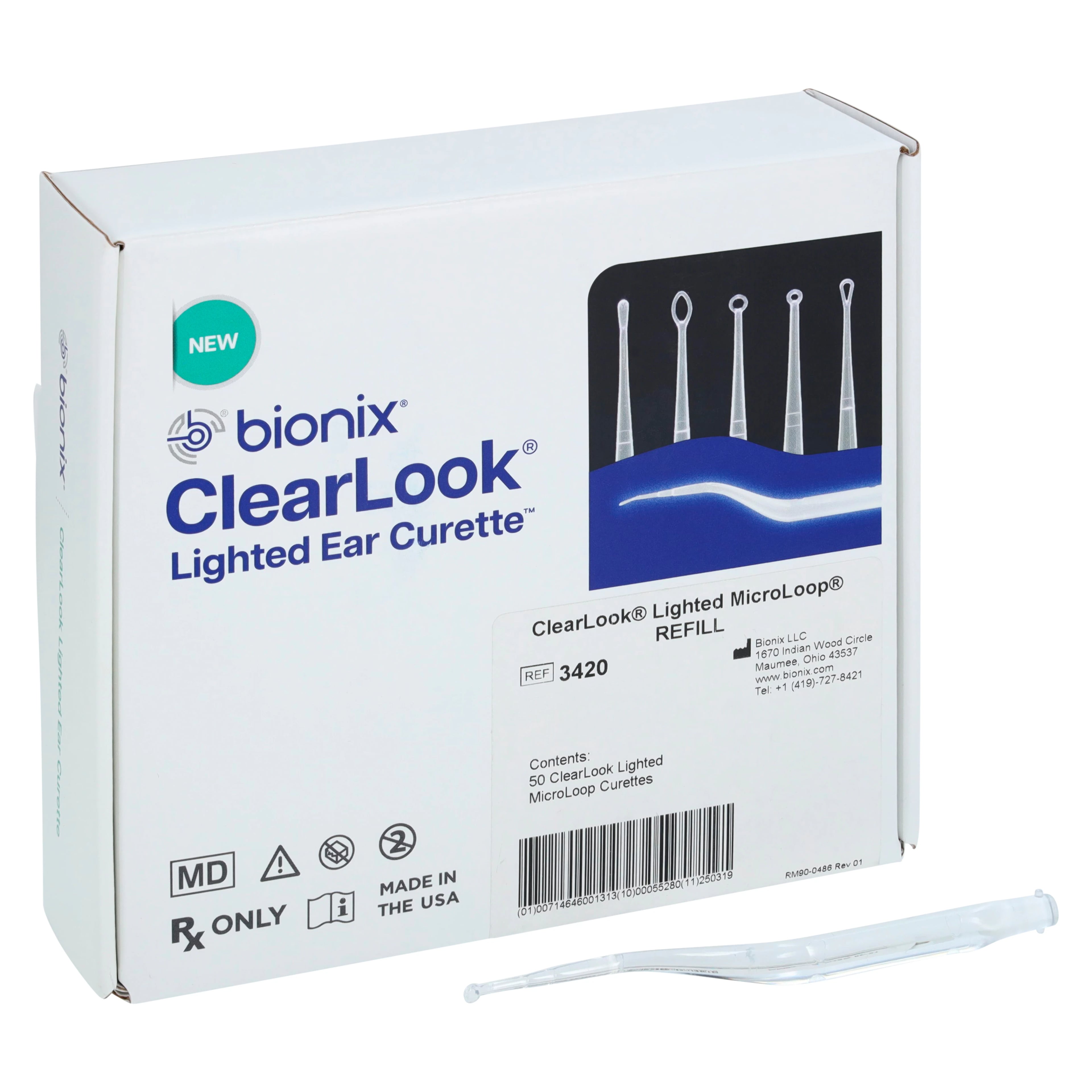 Bionix ClearLook Ear Curette Refill Pack, 3mm MicroLoop, Non-Sterile, Disposable, 50/Box