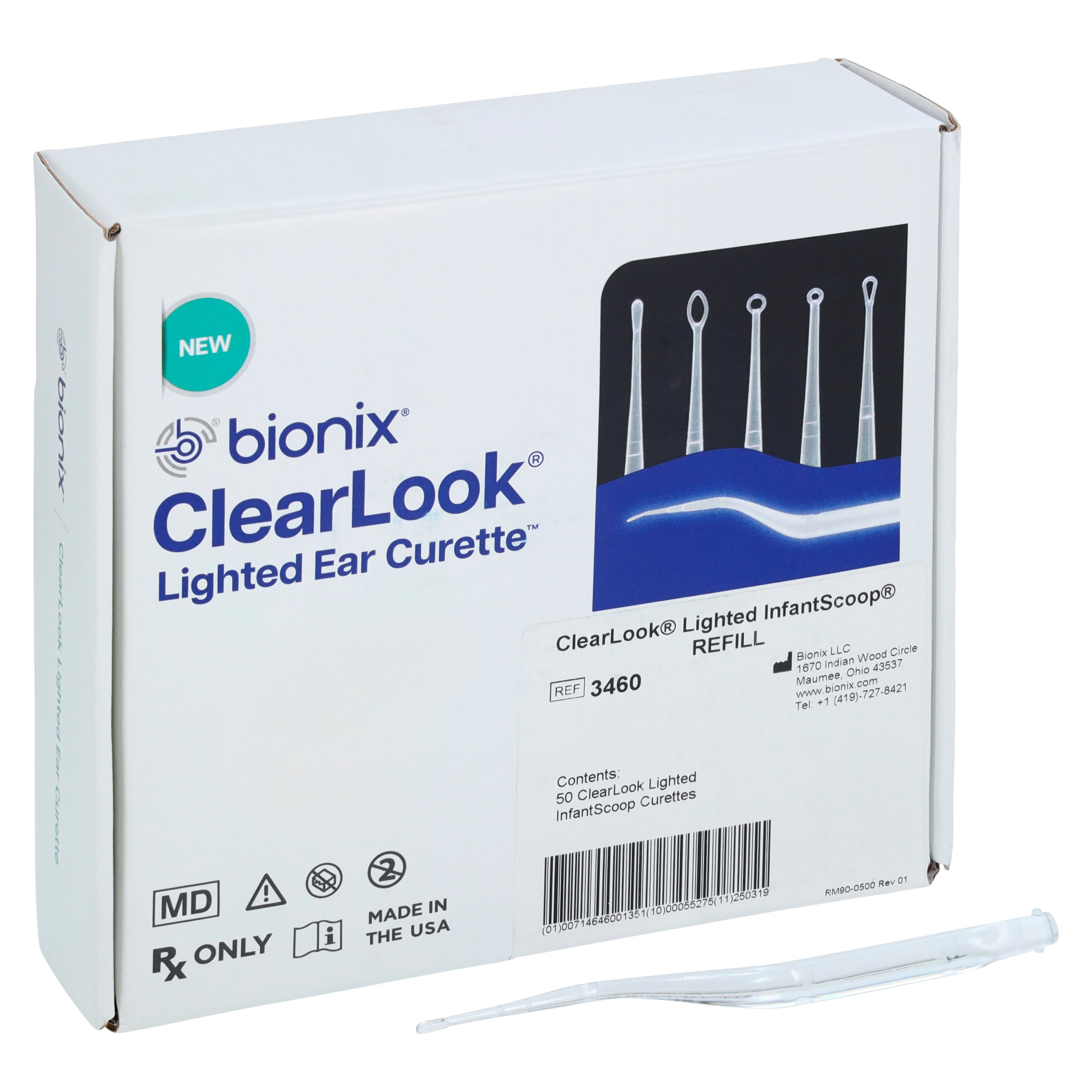 Bionix ClearLook Ear Curette, 2mm Infant Scoop, Non-Sterile, Disposable, 50/Box