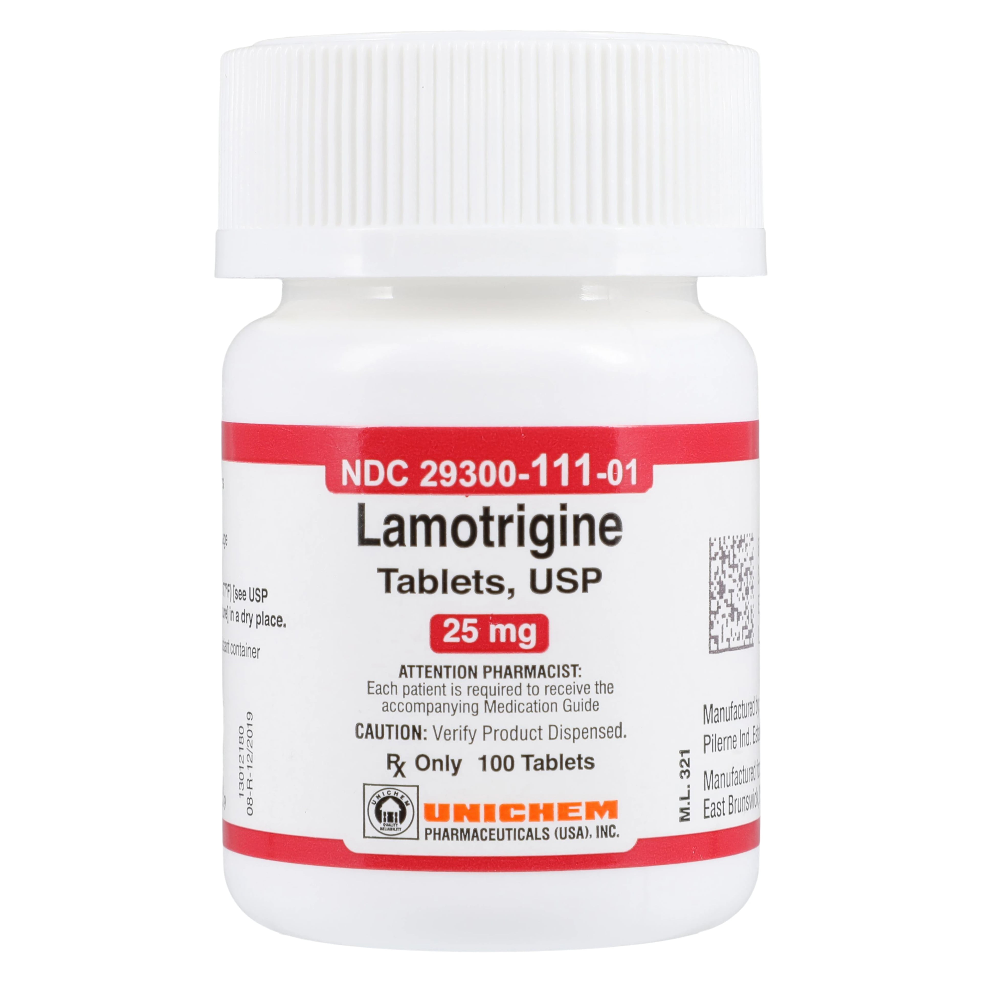 Lamotrigine Tablets 25 mg, 100 Count Bottle (Unichem Pharmaceuticals)