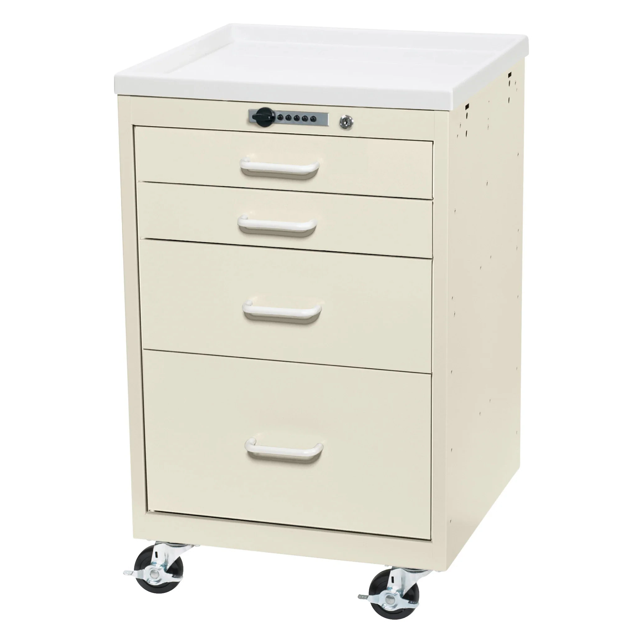 Alimed Mini-Series Procedure Cart, 4 Drawers, Push Button Lock, 18" x 18-1/2" x 31-1/2", 3" Swivel Casters