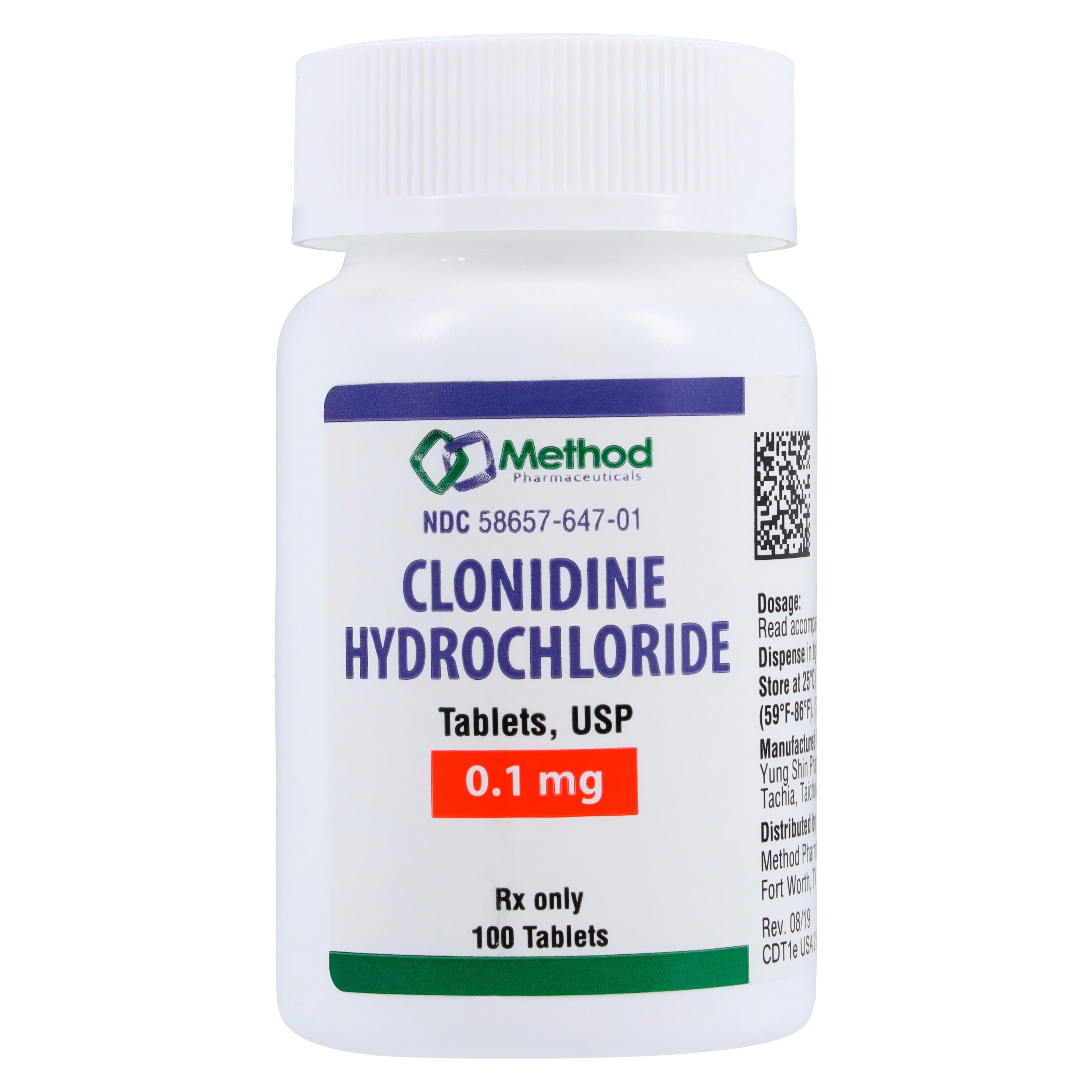 Clonidine HCl Tablets, 0.1mg, 100/Bottle