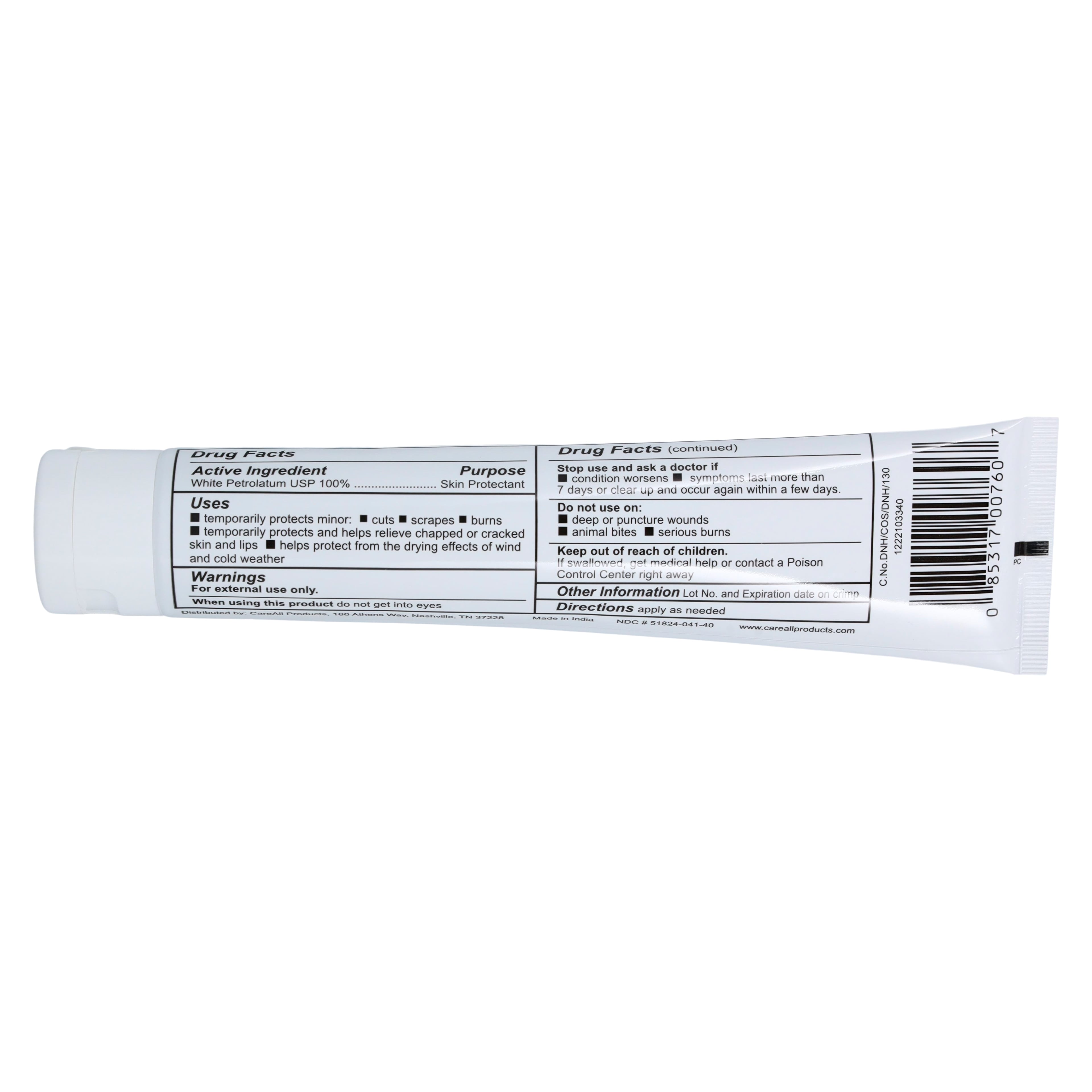 CareAll Petrolatum Jelly White, 4 oz Tube