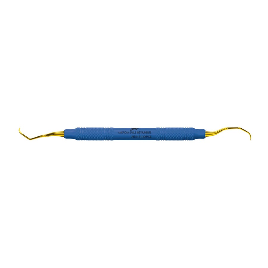 American Eagle XP® SQUARED Technology Gracey Standard 13-14 Posterior Distal Curette, Double-Ended, Blue EagleLite Handle, 3/8", Each