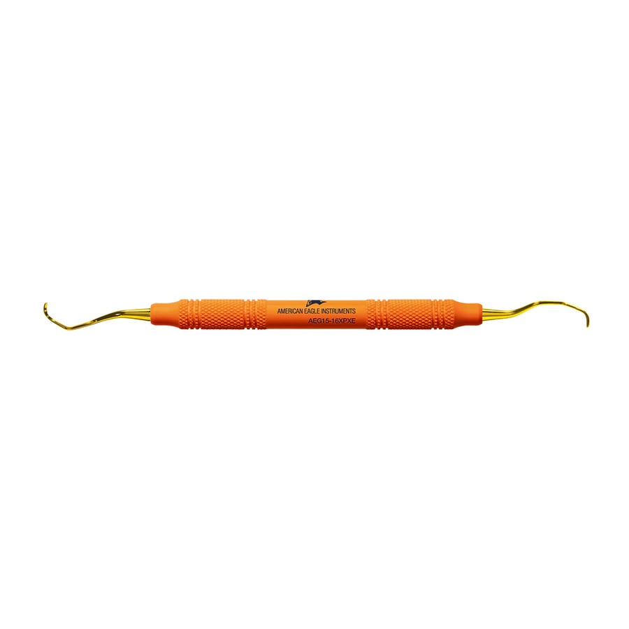 American Eagle XP® SQUARED Technology Gracey Standard 15-16 Posterior Mesial Curette, Orange Resin Handle, Double-Ended, 3/8"